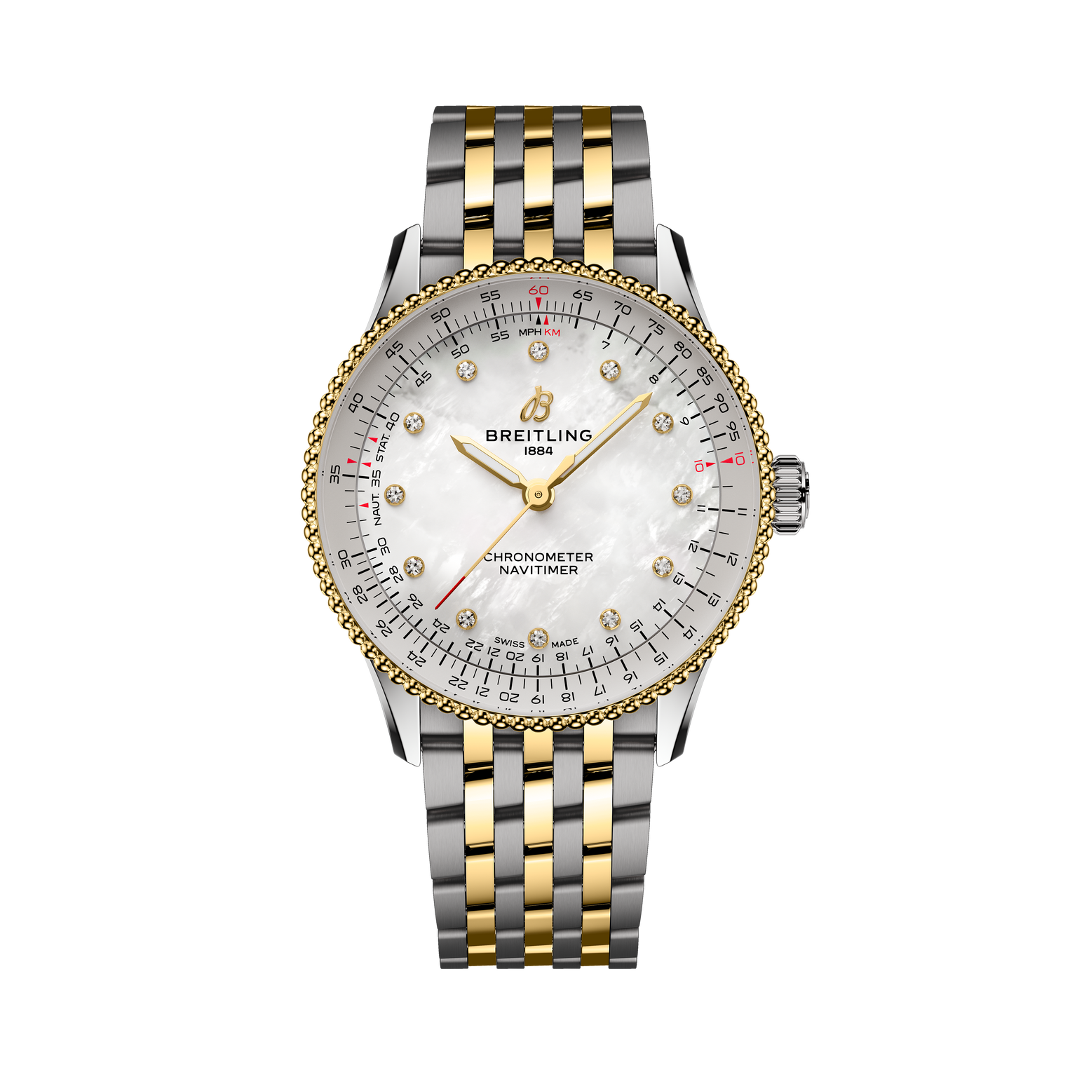 Navitimer 36 | White MOP Dial, Steel & 18K Yellow Gold Bracelet