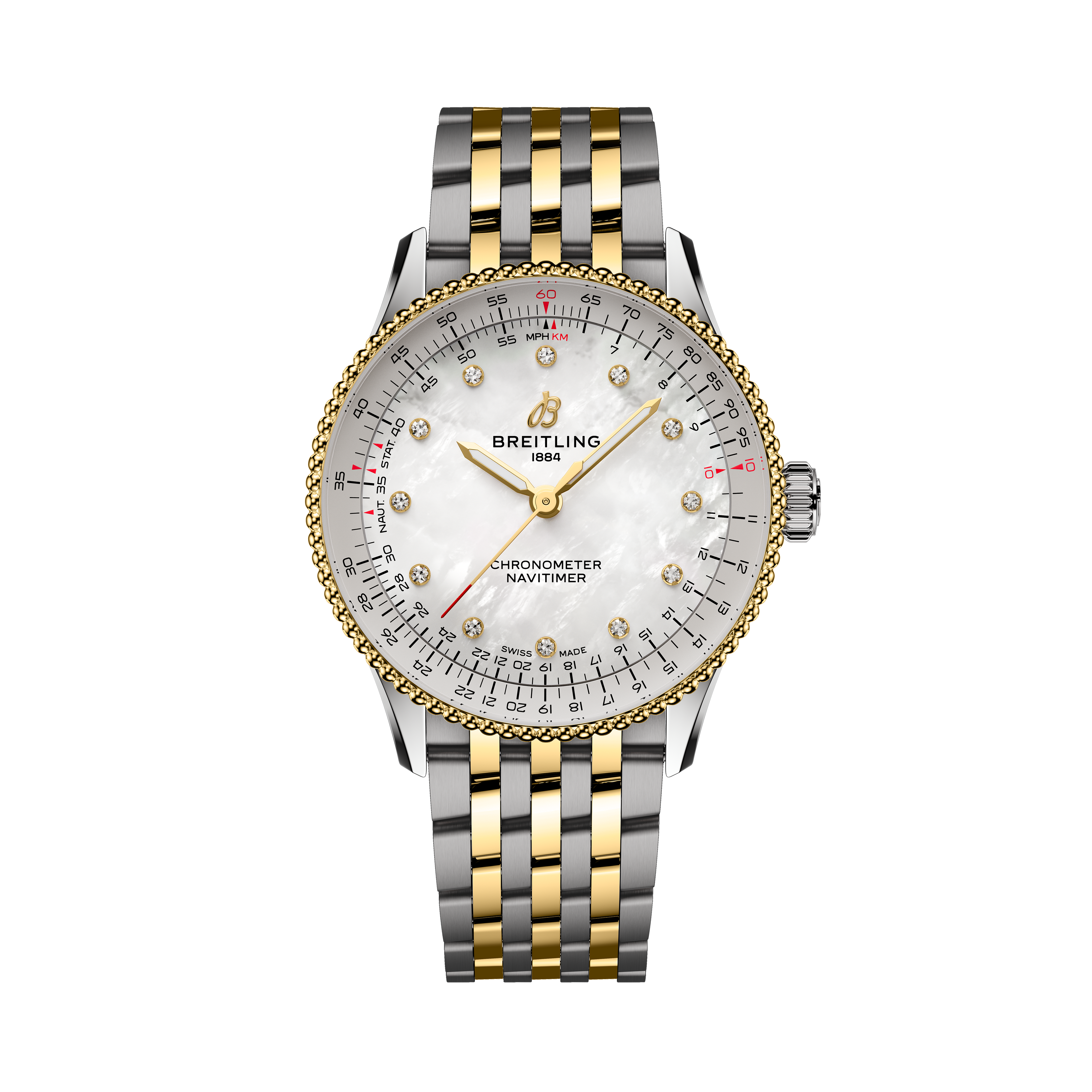 Navitimer 36 | White MOP Dial, Steel & 18K Yellow Gold Bracelet
