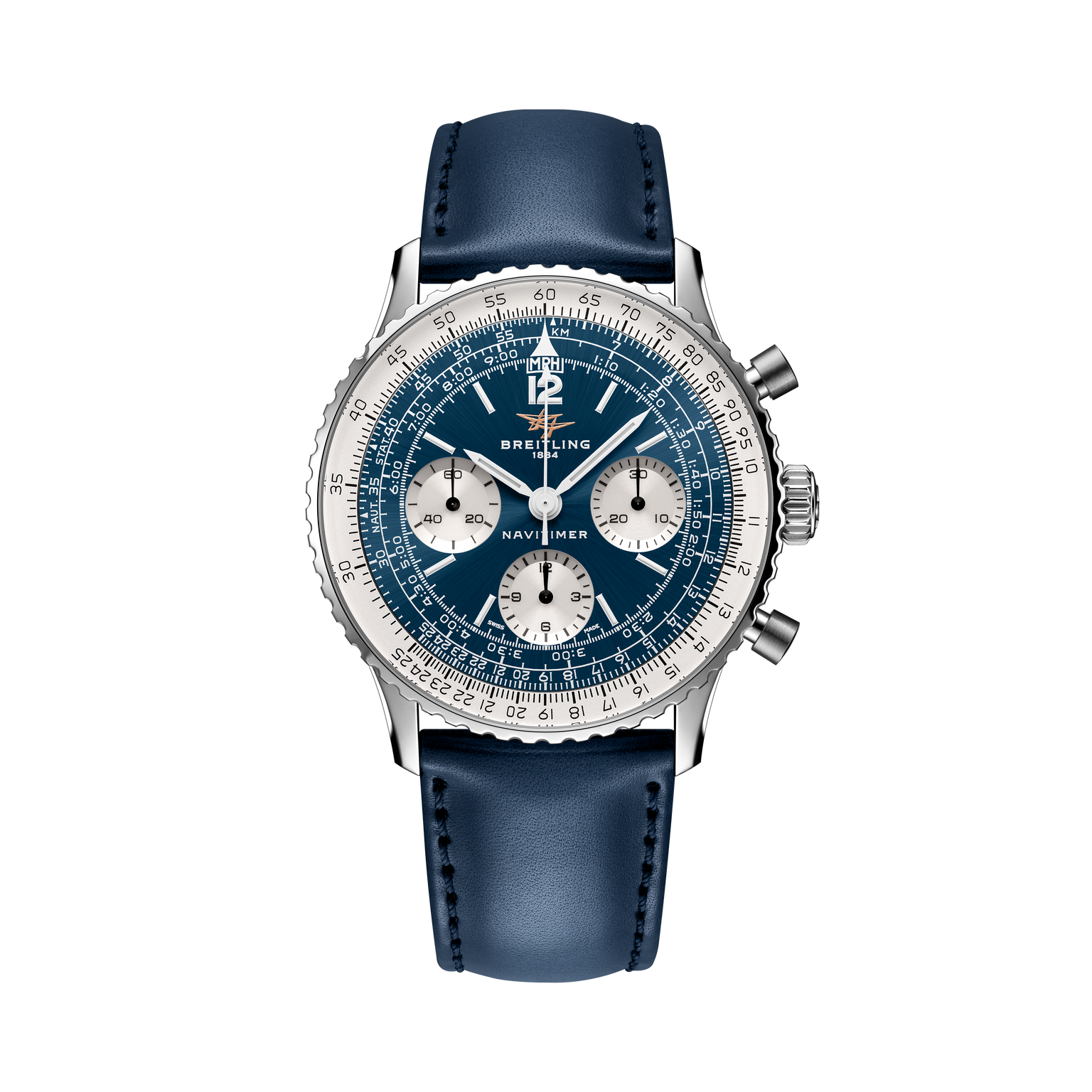 Navitimer B09 Chronograph 41 | Blue Panda Dial, Blue Calfskin Leather Strap