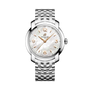 Front face of Breitling Lady Premier 36 with steel strap and white face of watch