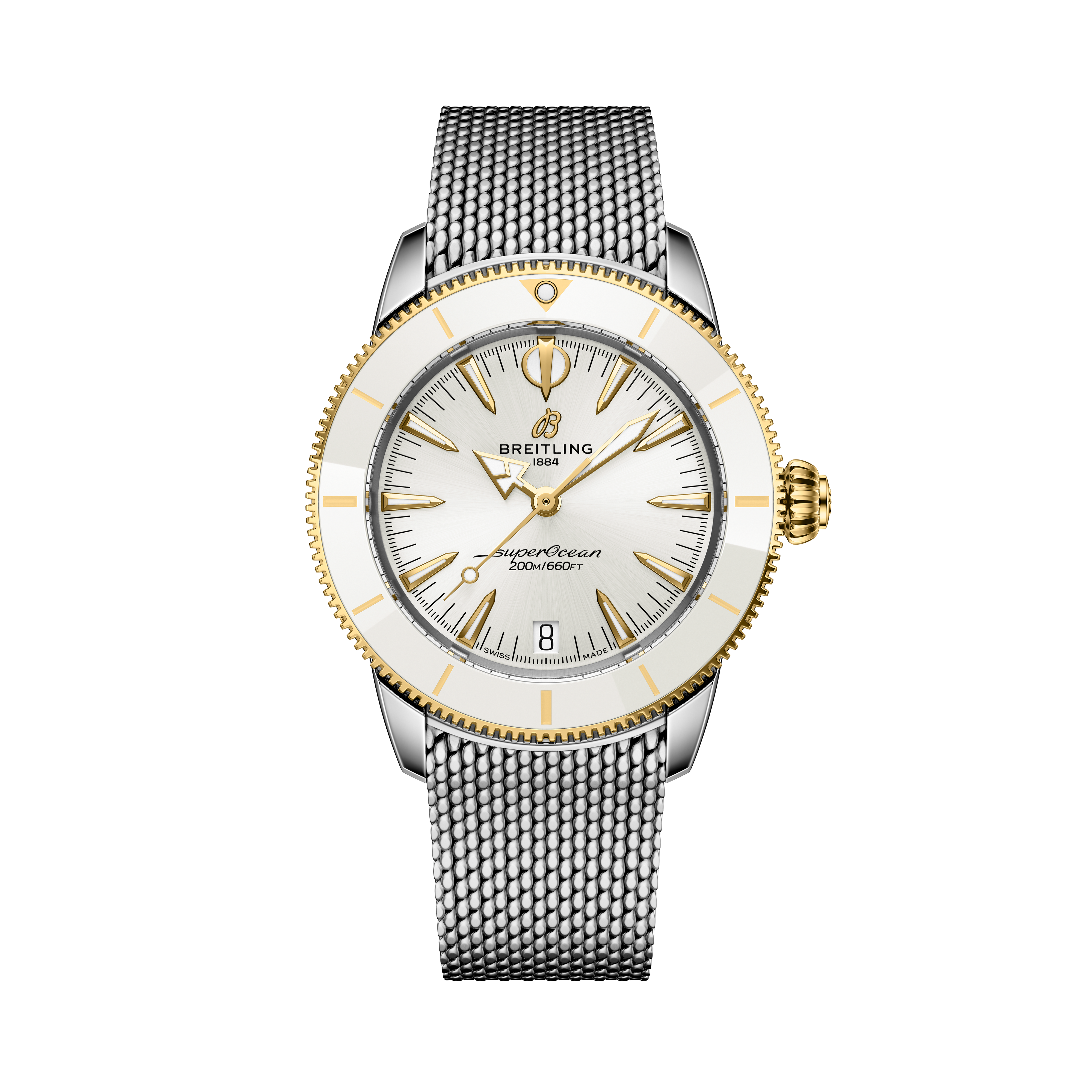 Superocean Heritage 36 | White Sunray Brushed Dial, Steel Mesh Bracelet