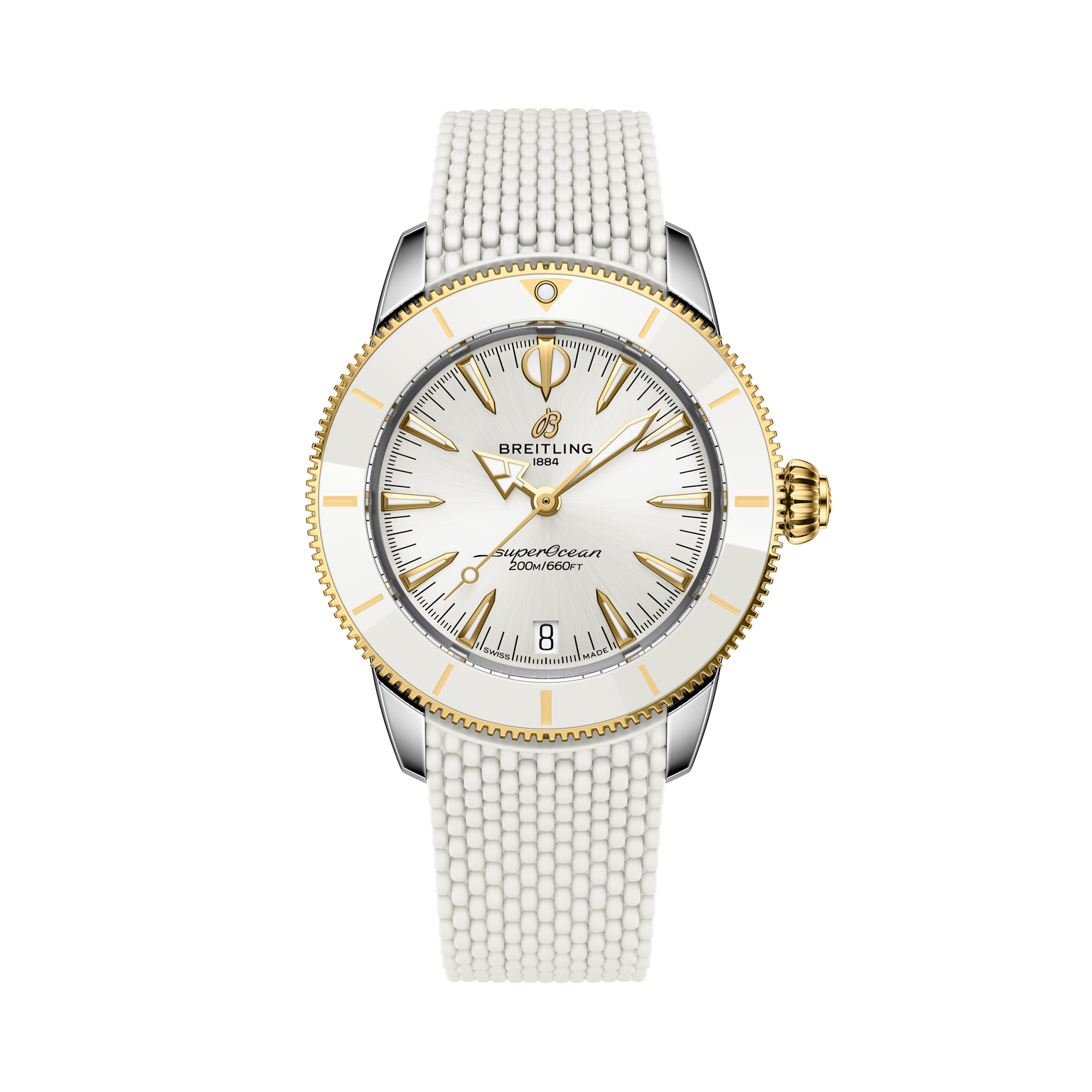 Superocean Heritage 36 | White Sunray Brushed Dial, White Rubber Strap