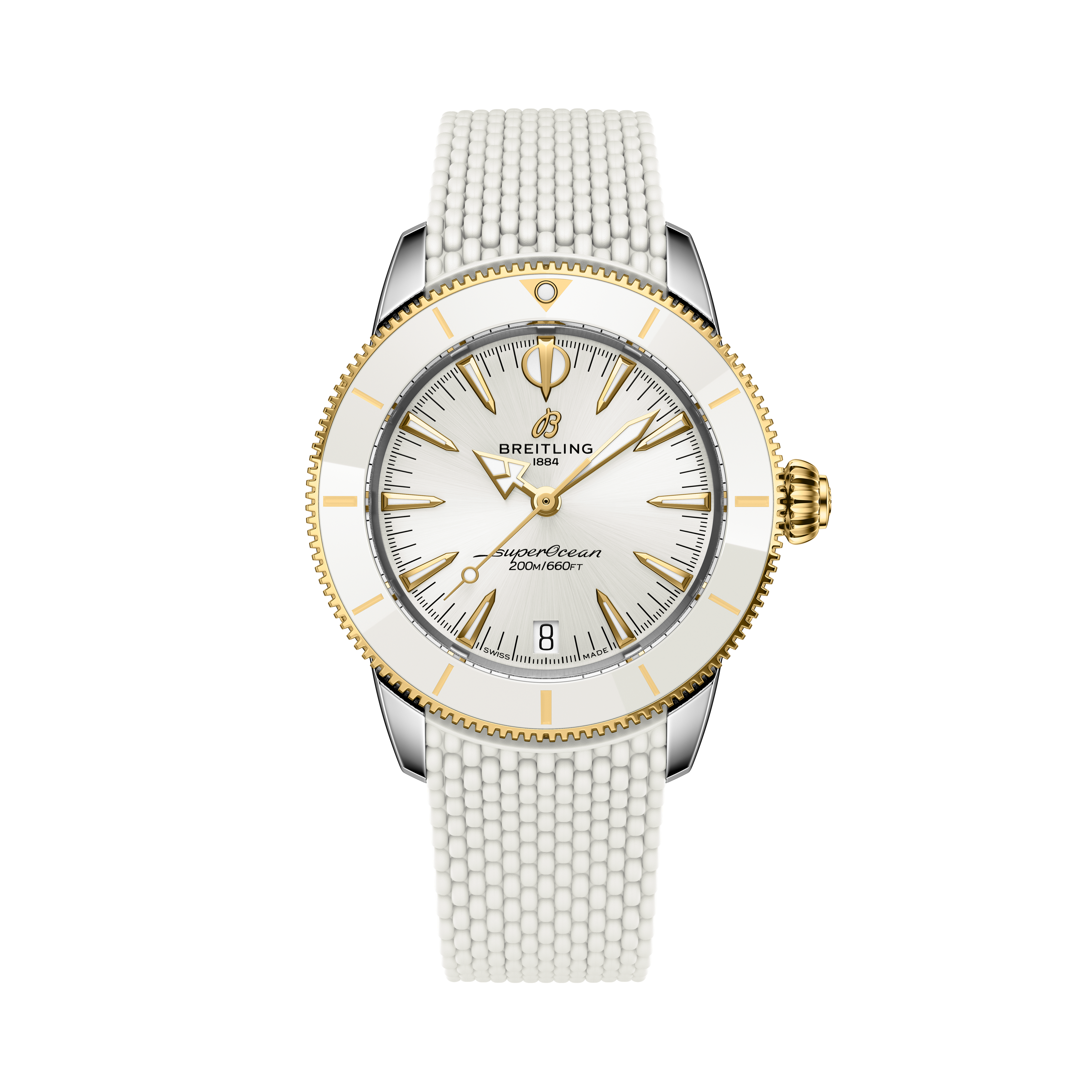 Superocean Heritage 36 | White Sunray Brushed Dial, White Rubber Strap