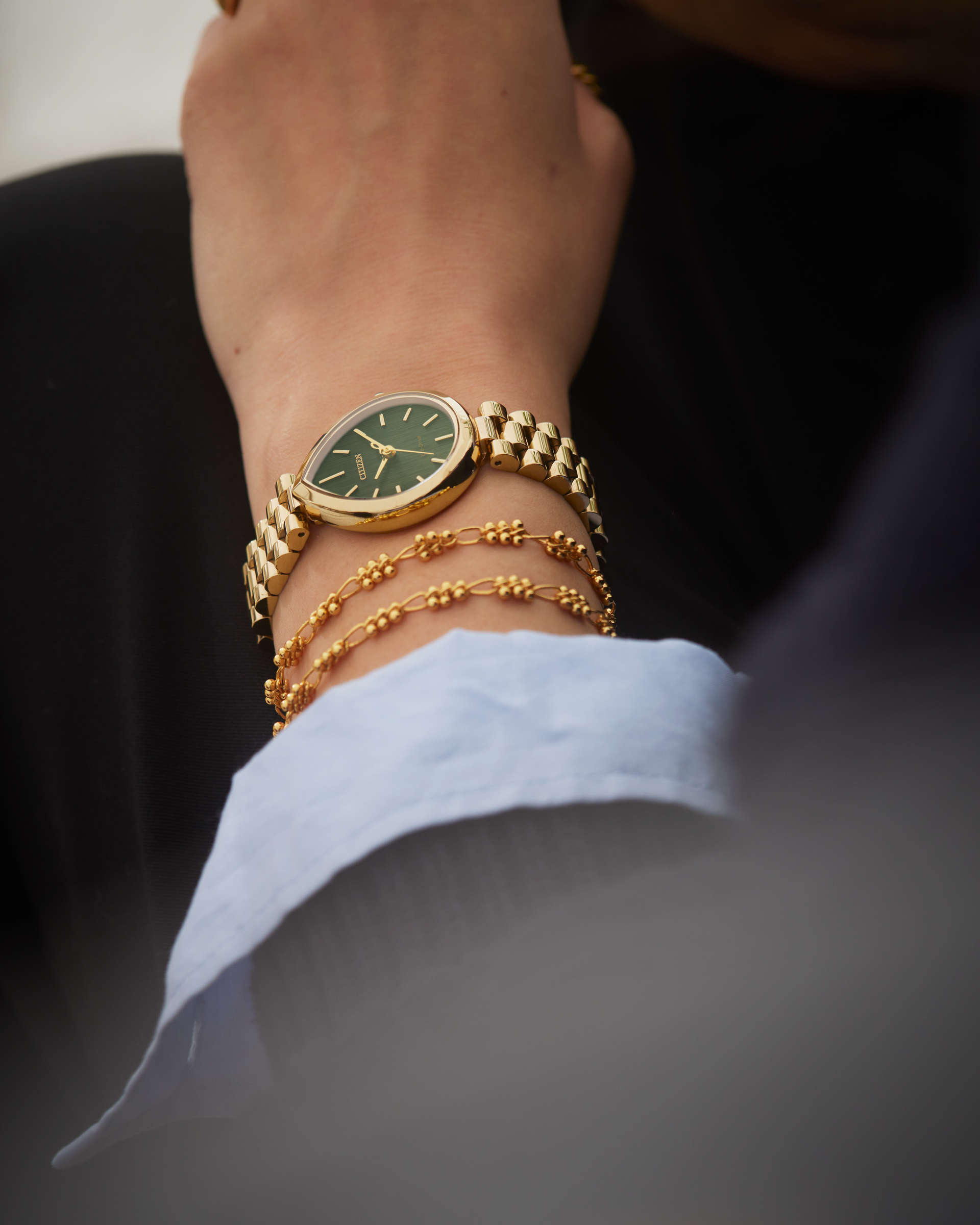 Citizen Rainell 26mm 14K Yellow Gold Plated Steel Steel Green Dial
