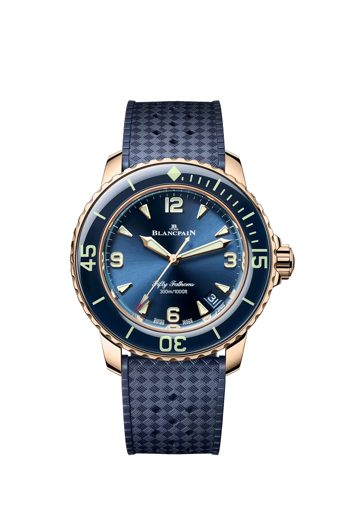 Fifty Fathoms Automatique | 42.3mm, Sunburst Blue Dial, Rubber Strap