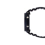 Black resin digital watch with square face, metal buttons, and textured band shown from the side.