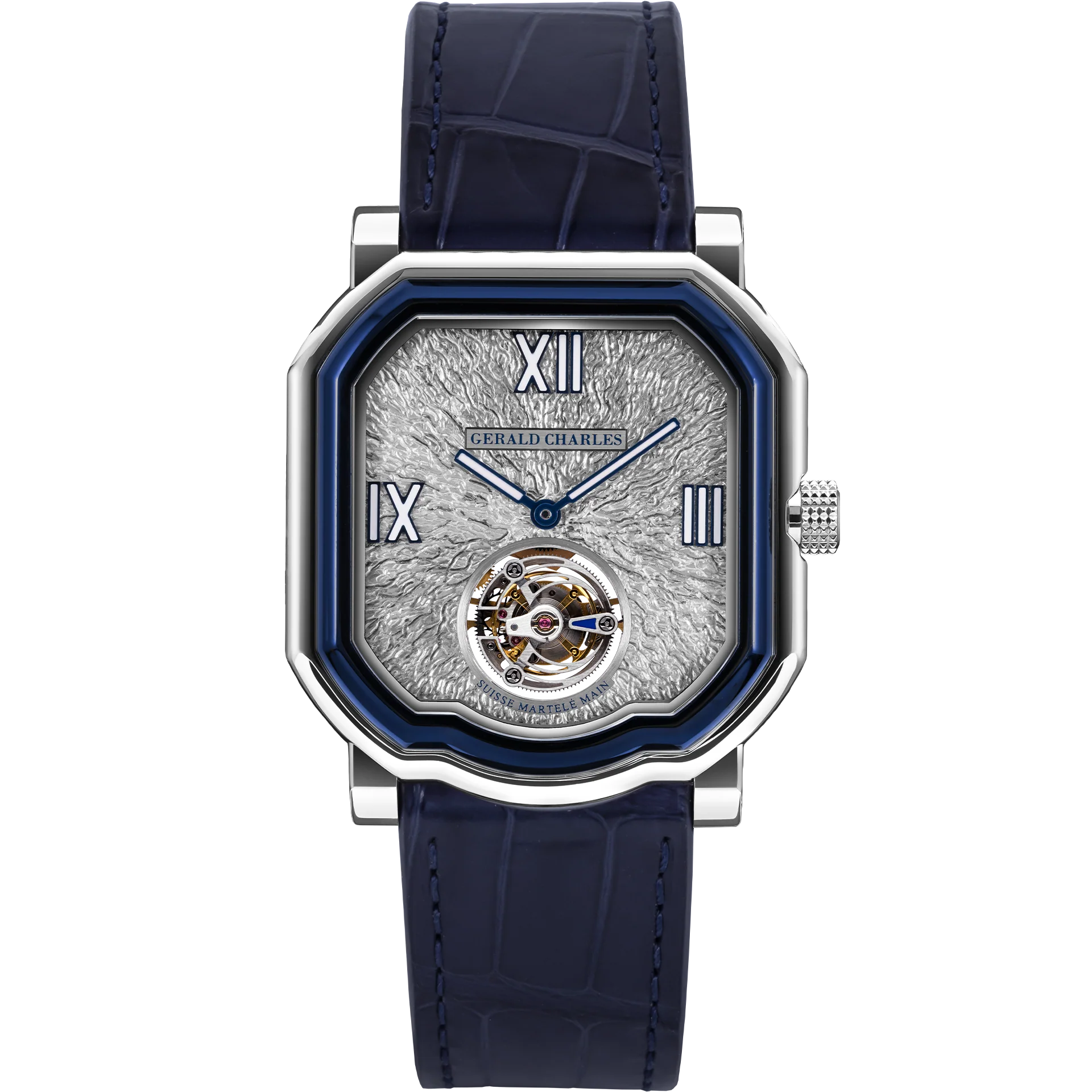 Gerald Charles 9.0 Roman Tourbillon watch with silver dial and roman numeral markers