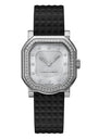 Gerald Charles watch with black strap and diamond-studded face on a white background