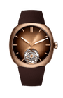 Brown wristwatch with a detailed face on a white background
