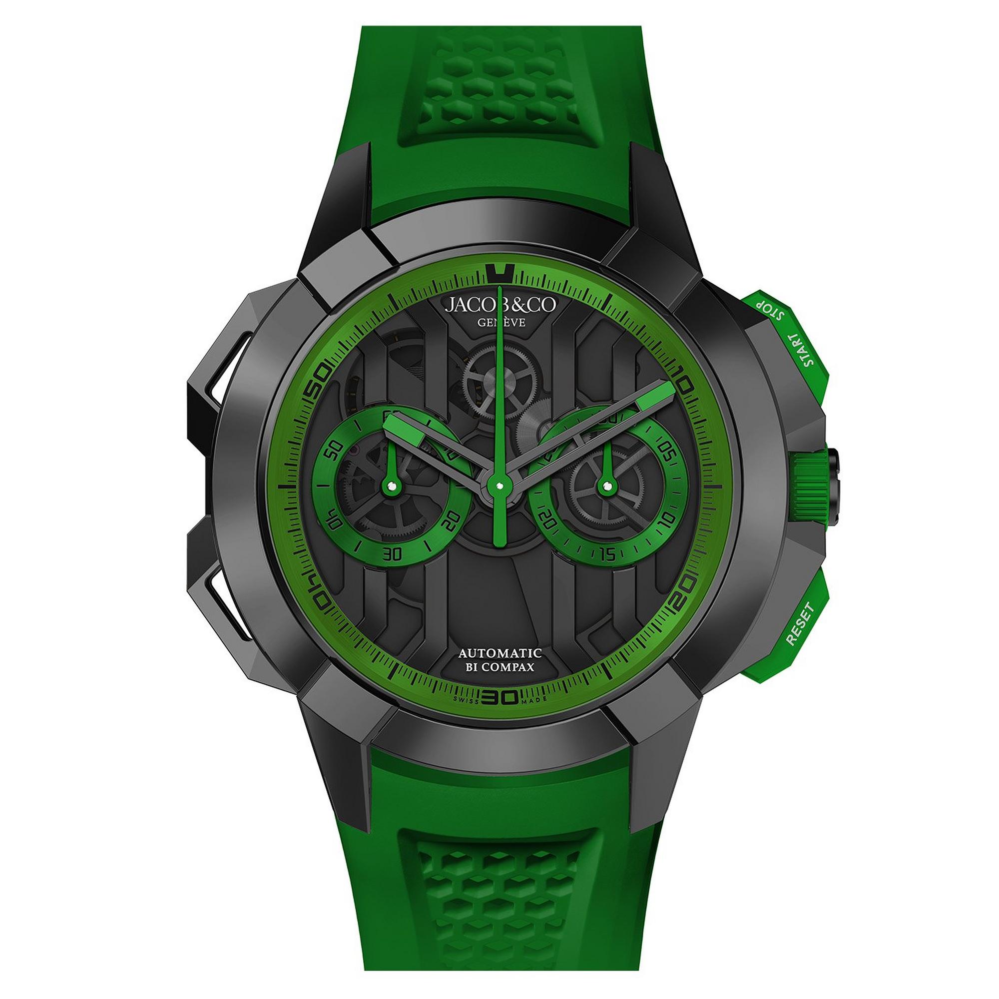 Jacob & Co Epic X Chrono | 44mm, Titanium Green Rubber Strap