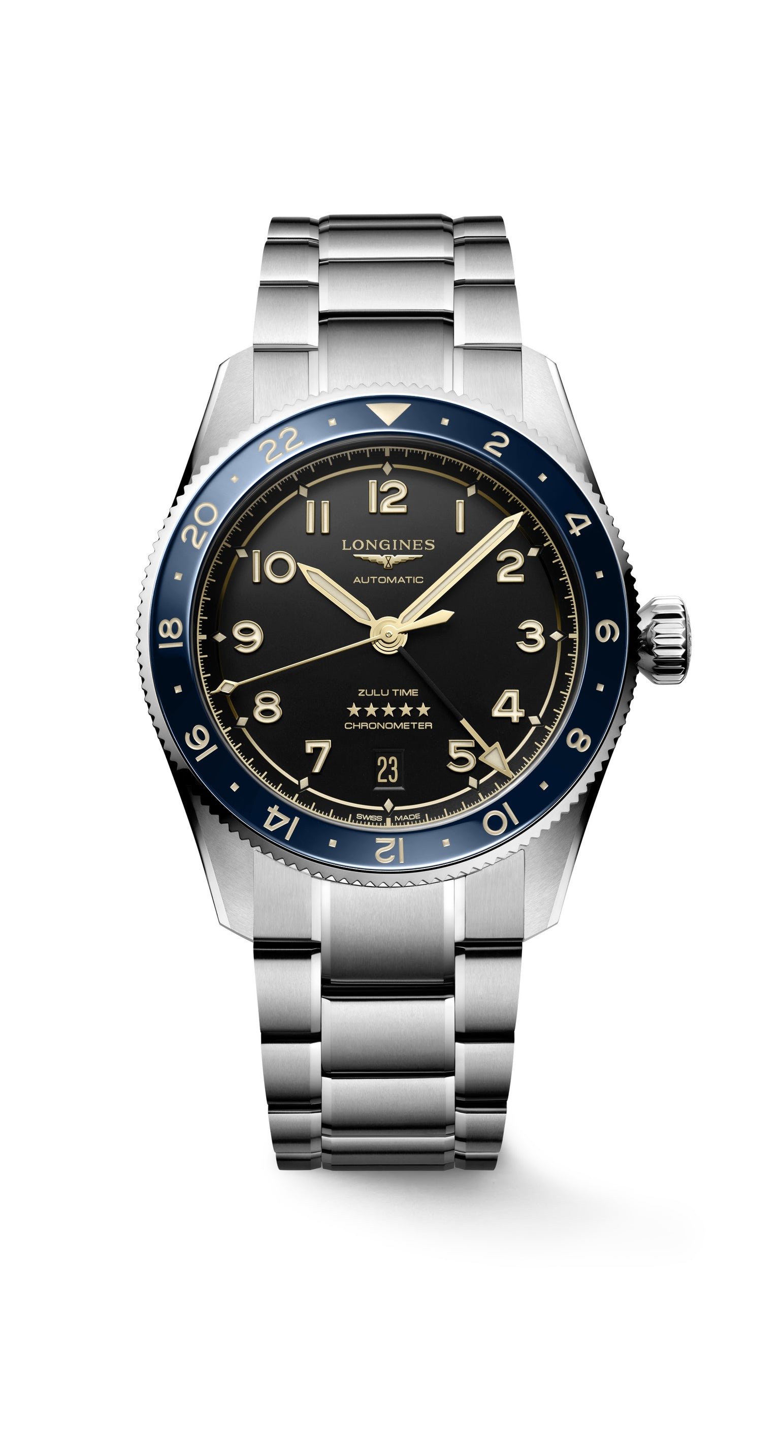 Spirit Zulu Time watch with blue blezel and black dial