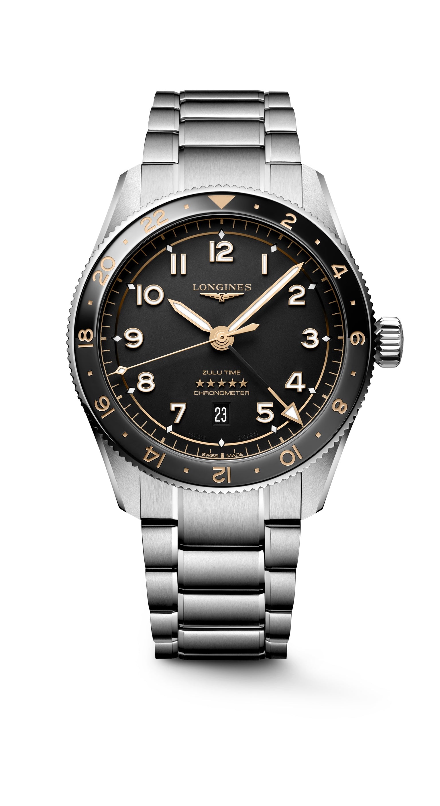 Spirit Zulu Time watch with black crown and black dial 