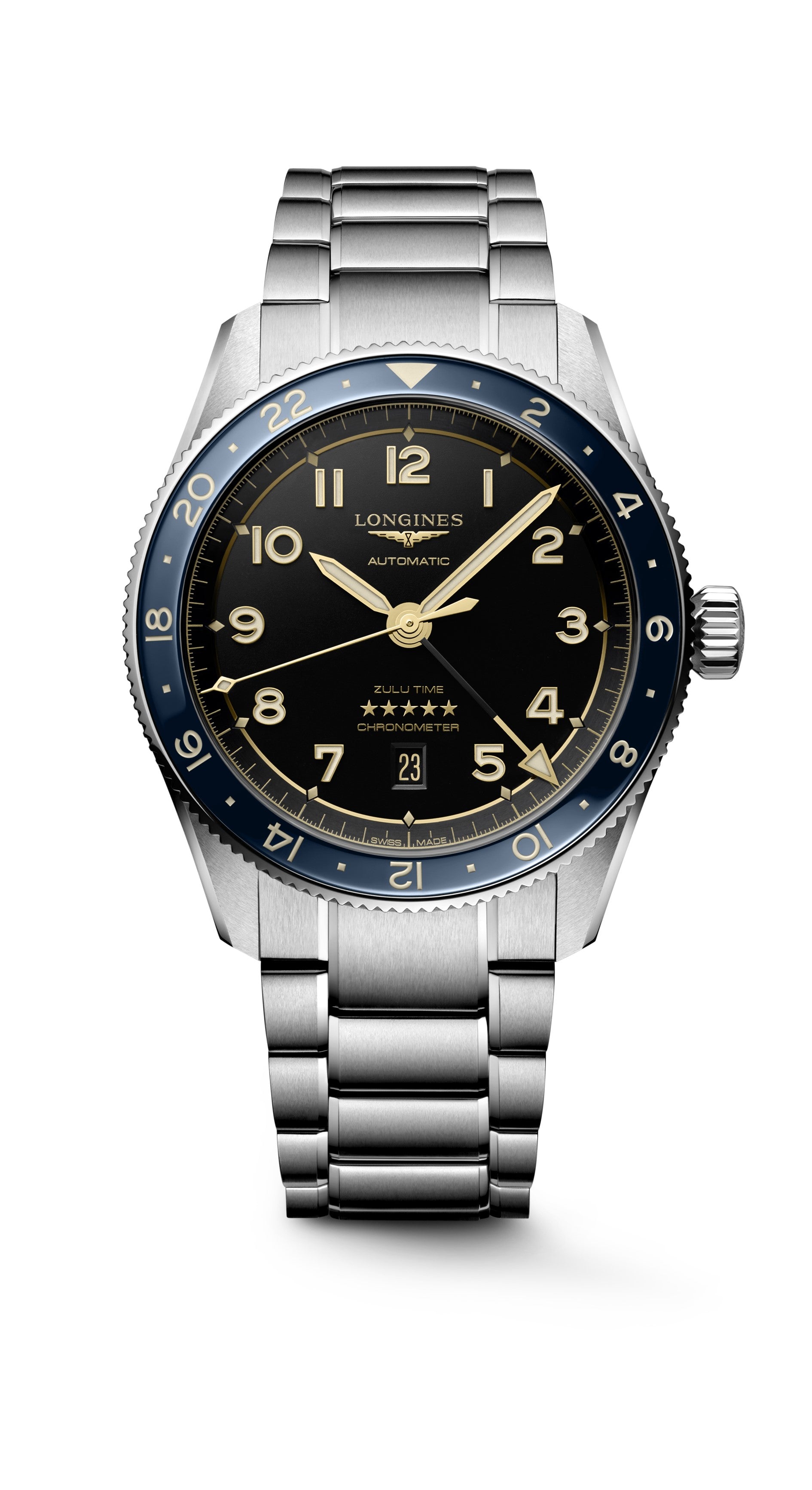 Spirit Zulu Time watch with blue blezel and black dial