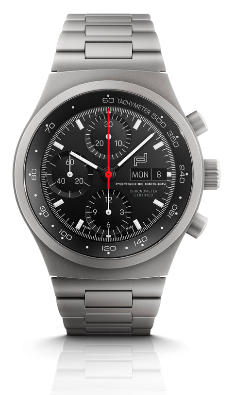 Silver watch with black dial on a white background