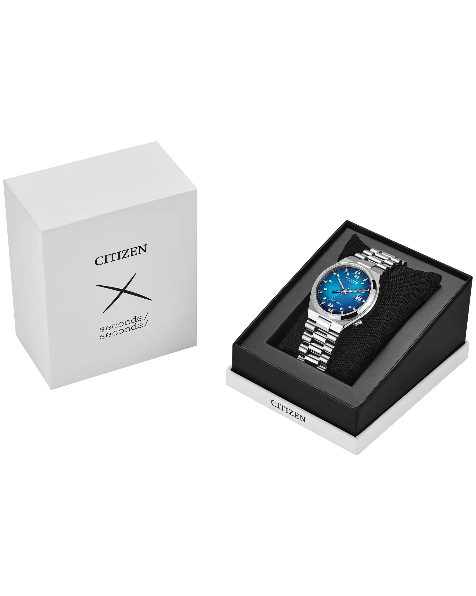 Citizen watch in a black box with a white background