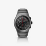 The Porsche Design Chronograph 1 Utility Limited Edition is a black and gray round-faced chronograph wristwatch with a black strap, displayed on a white background.