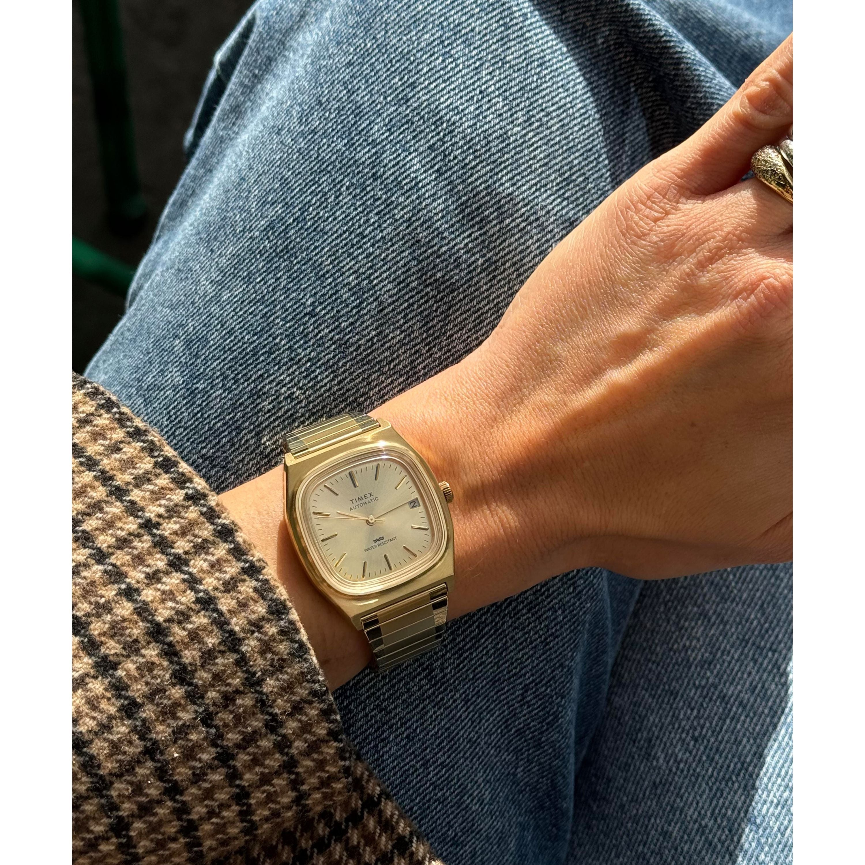Timex® Automatic 1983 E Line Reissue 34mm Gold-Tone Expansion Band Timex® Automatic 1983 E Line Reissue 34mm Gold-Tone Expansion Band