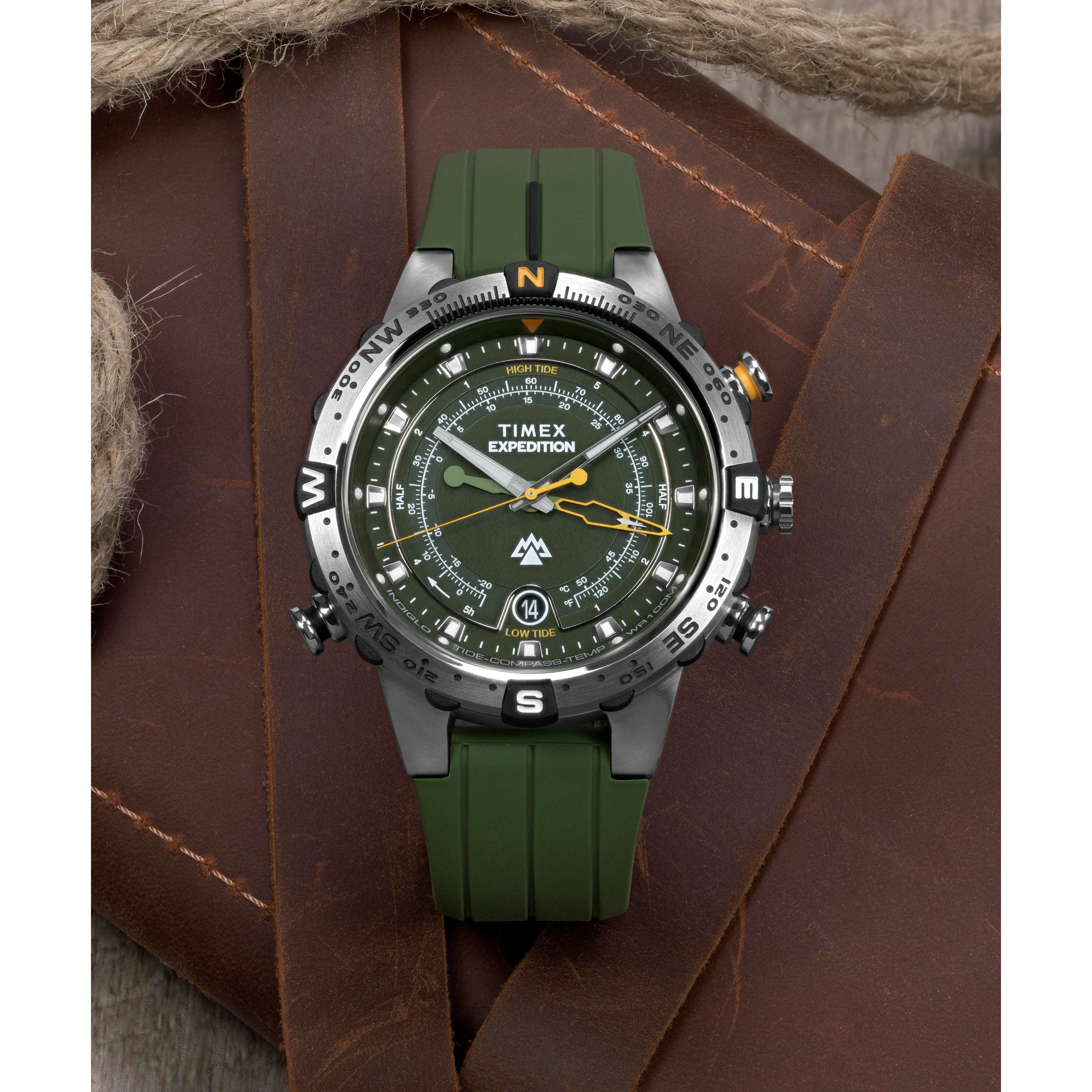 Timex Expedition® Tide-Temp-Compass 45mm Steel Silicone Green Dial