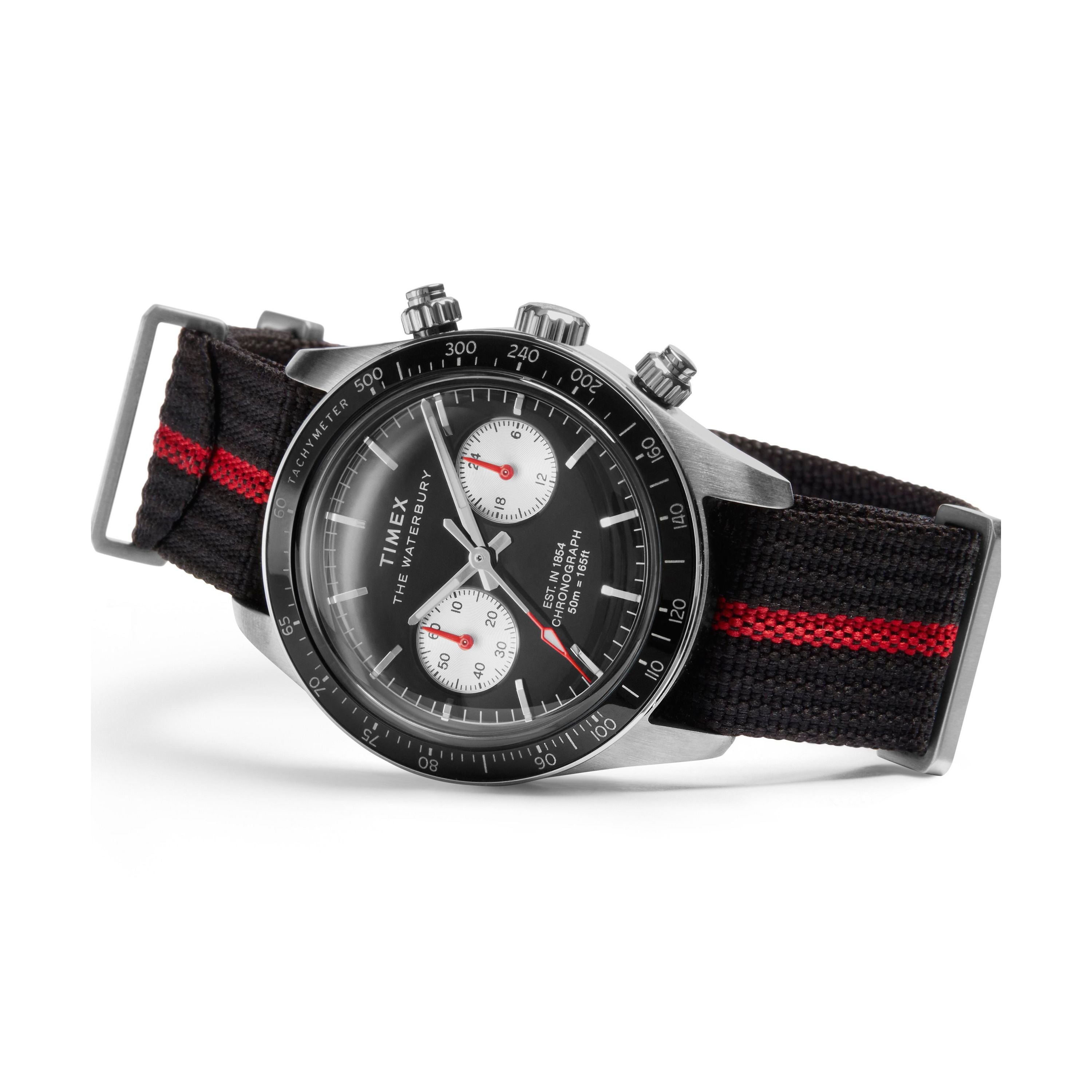Timex Waterbury Heritage Chronograph 39mm Steel Fabric Black Dial