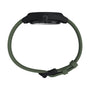 Side view of the Timex Expedition® Capstone Automatic, a 39mm stainless steel watch with black case and green fabric strap, shown fastened horizontally. The crown bears a mountain logo.