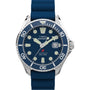 The Timex Deepwater Meridian 200 Automatic is an automatic dive watch featuring a blue dial, large white markers, stainless steel case, silver bezel, 3 o’clock date window, blue silicone strap, and 200m water resistance.