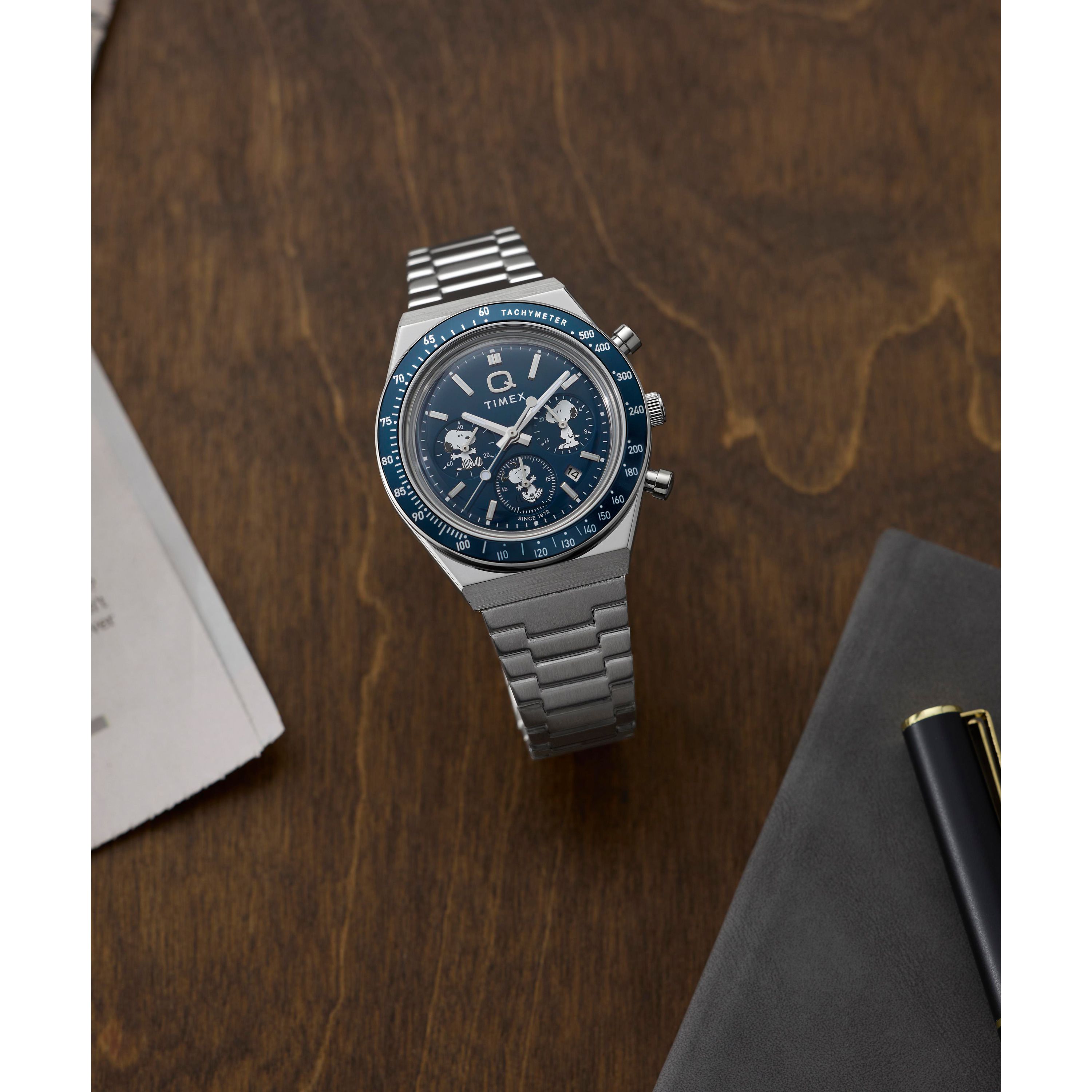 Timex Timex x Peanuts® Q Chronograph 40mm Steel Blue Dial
