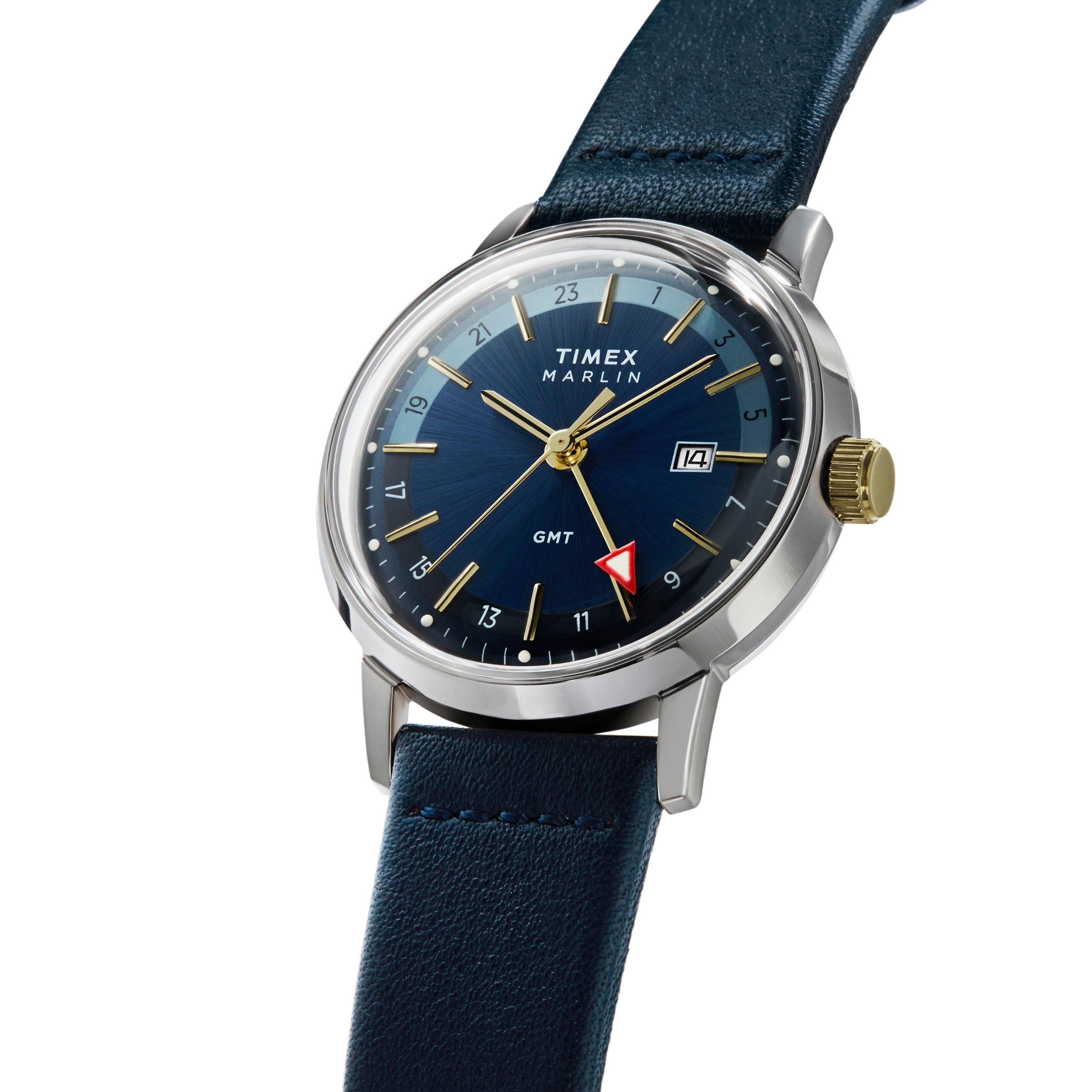 Timex Marlin® Quartz GMT 40mm Steel Leather Blue Dial
