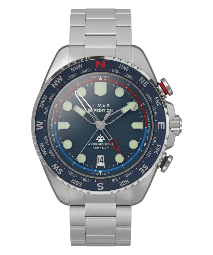Expedition® Tide Compass IQ 43mm Stainless Steel Bracelet Watch