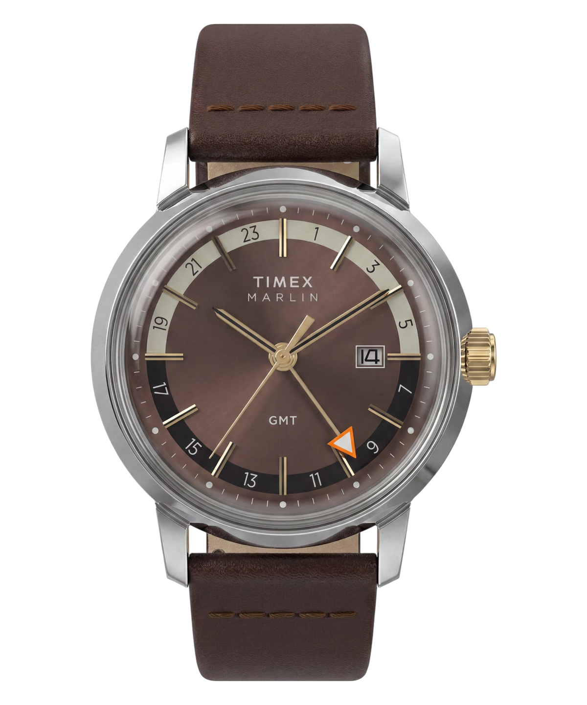 TIMEX MARLIN 自動巻き時計 ブラウンレザー Timex Marlin GMT 40mm Steel Leather Brown Dial