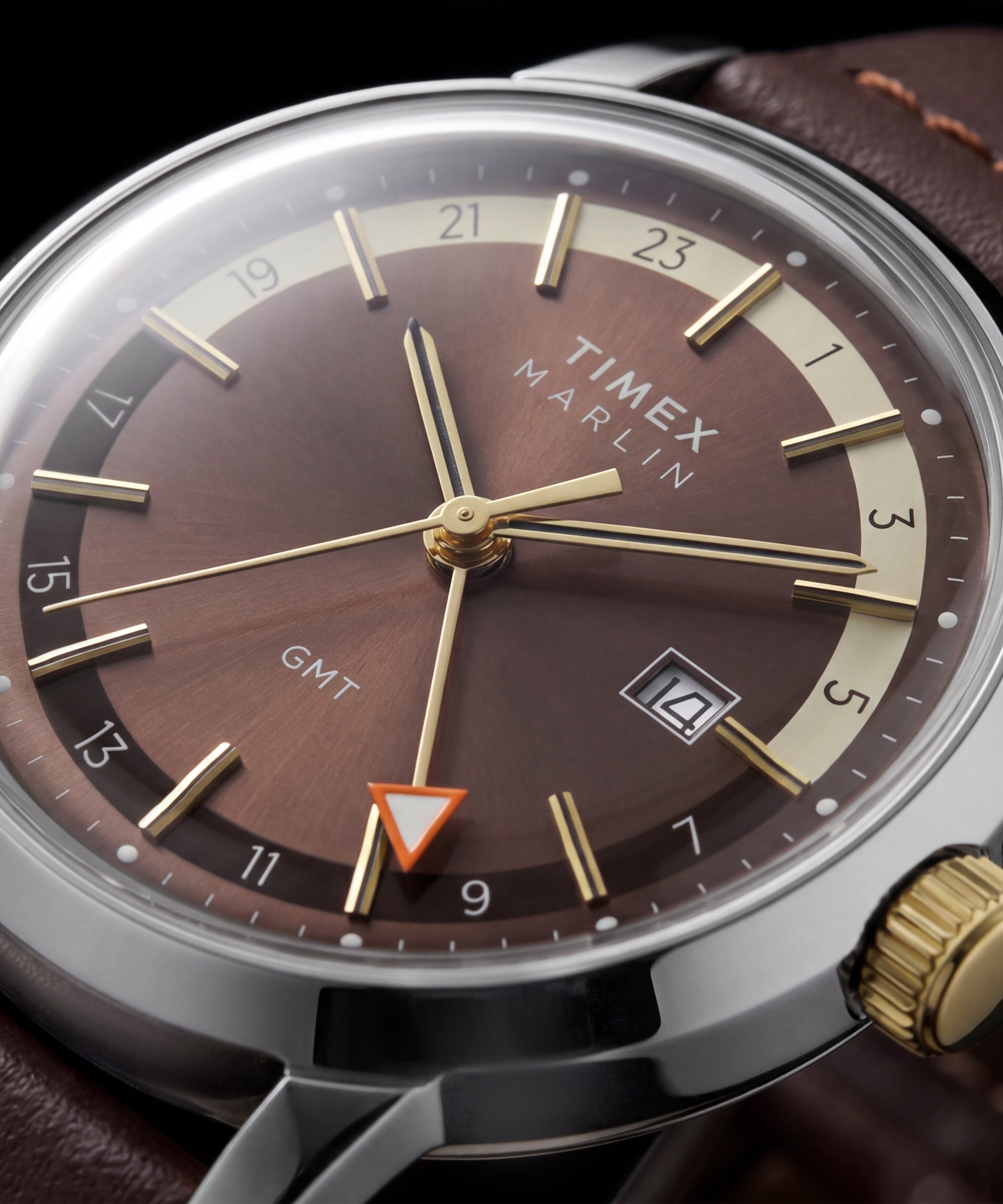 Timex Marlin GMT 40mm Steel Leather Brown Dial