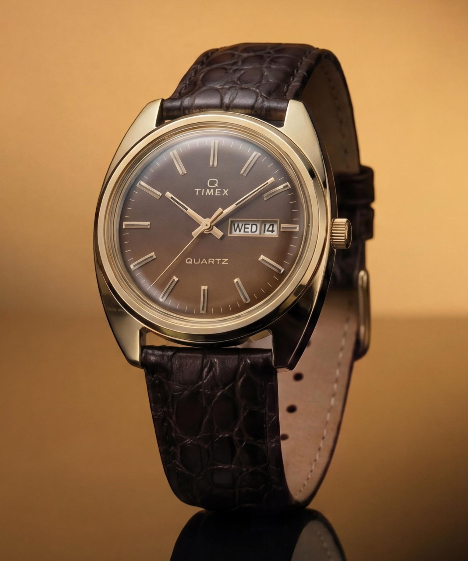 Timex 1976 Day Date Fume Reissue Inspired 37mm Leather Strap Watch