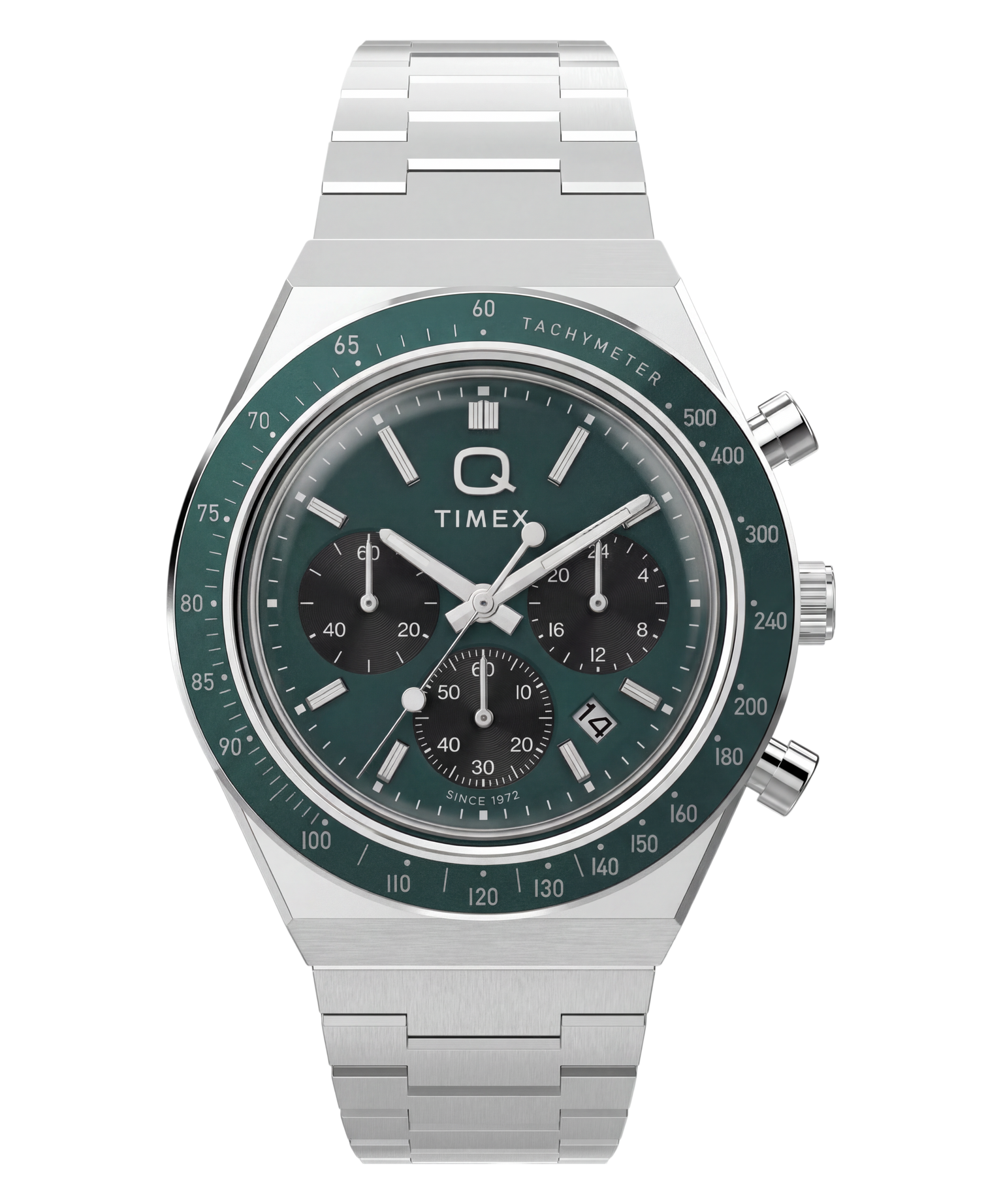 Q Timex Chronograph 40mm Stainless Steel Bracelet Watch