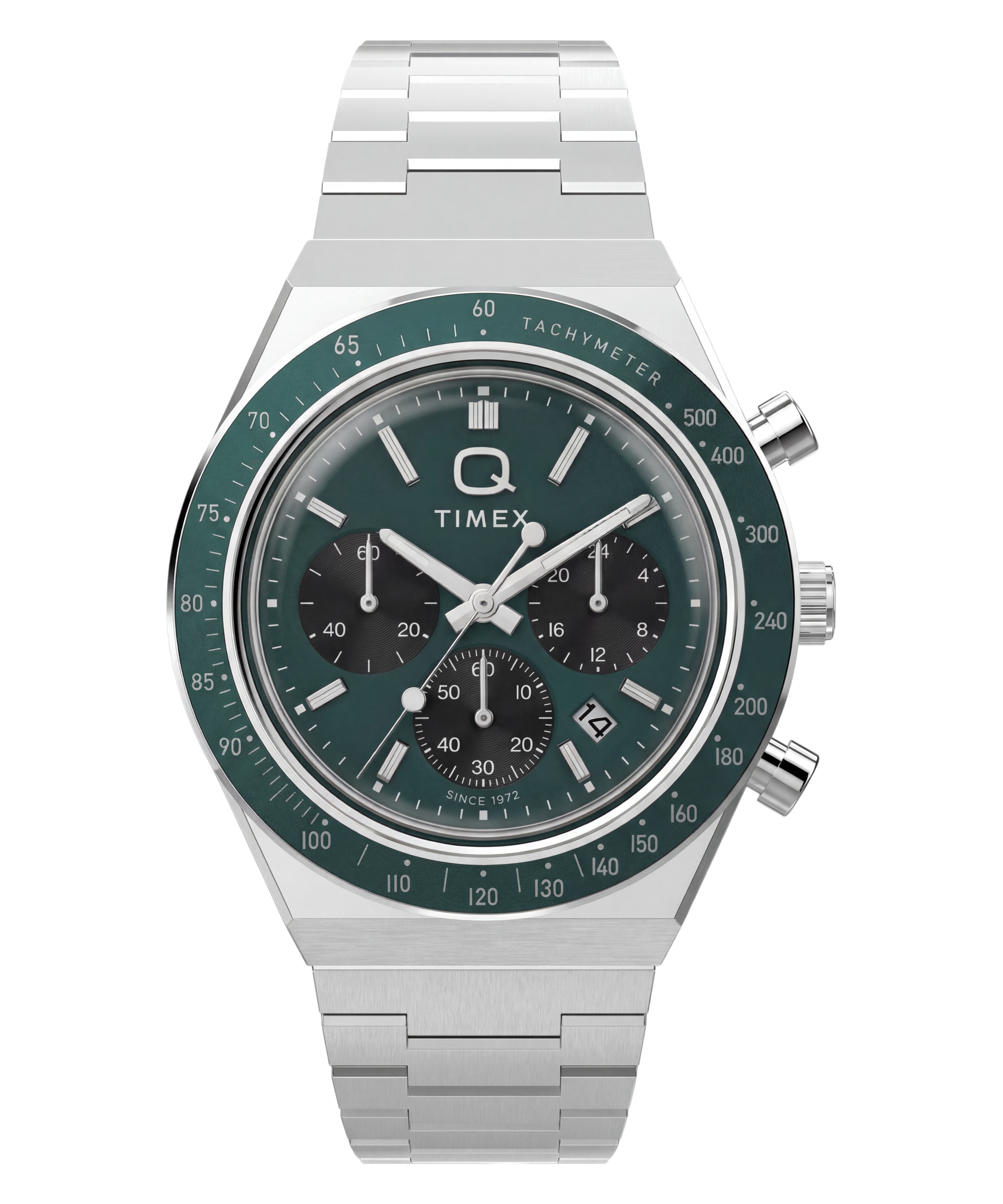 Q Timex Chronograph 40mm Stainless Steel Bracelet Watch