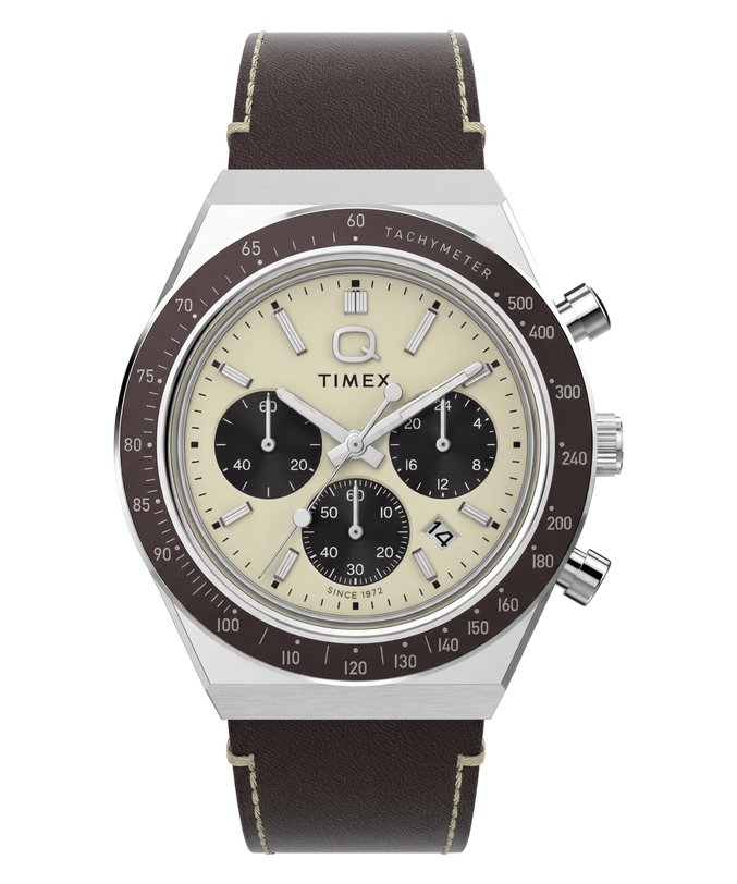 Q Timex Chronograph 40mm Leather Strap Watch