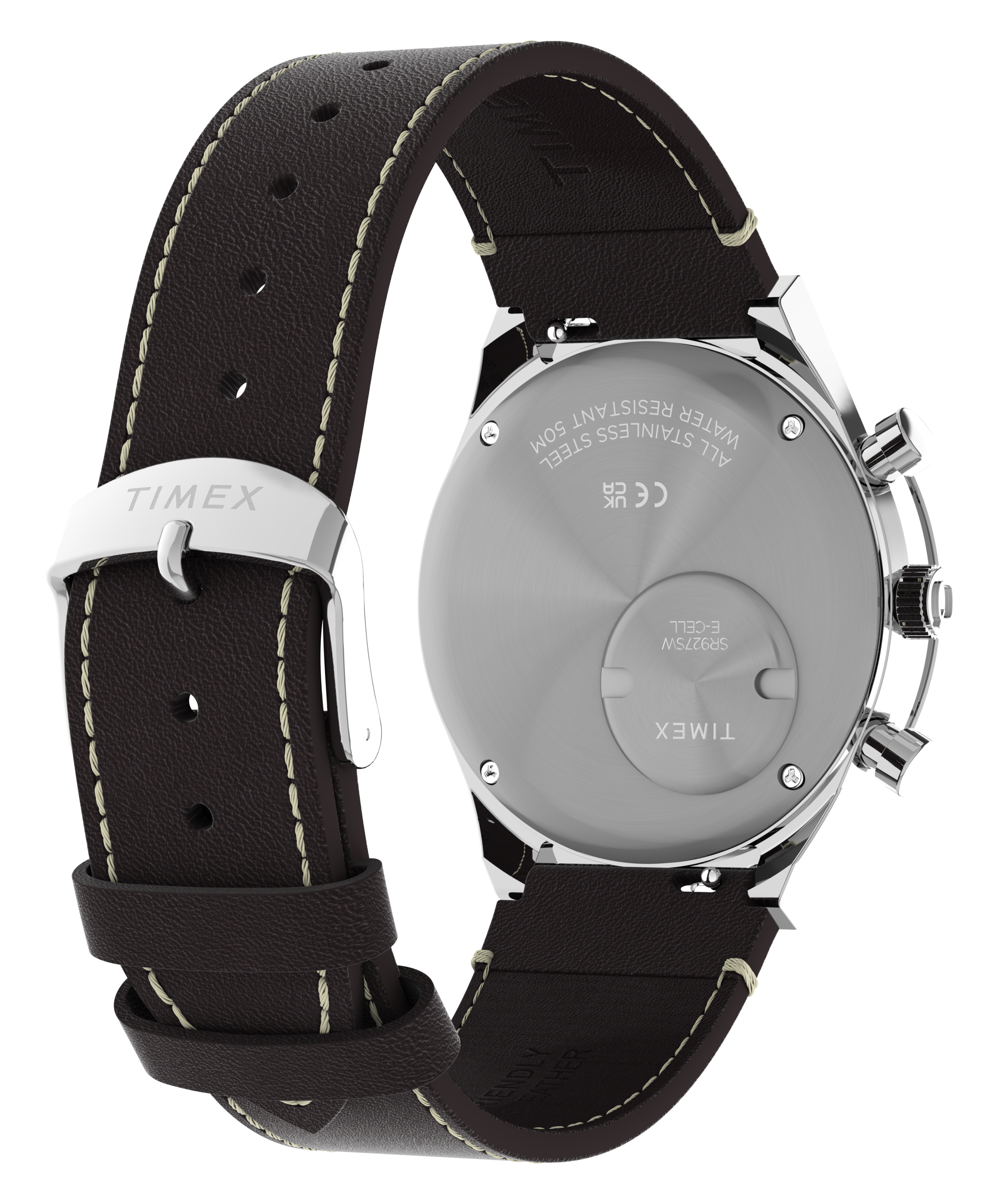 Q Timex Chronograph 40mm Leather Strap Watch