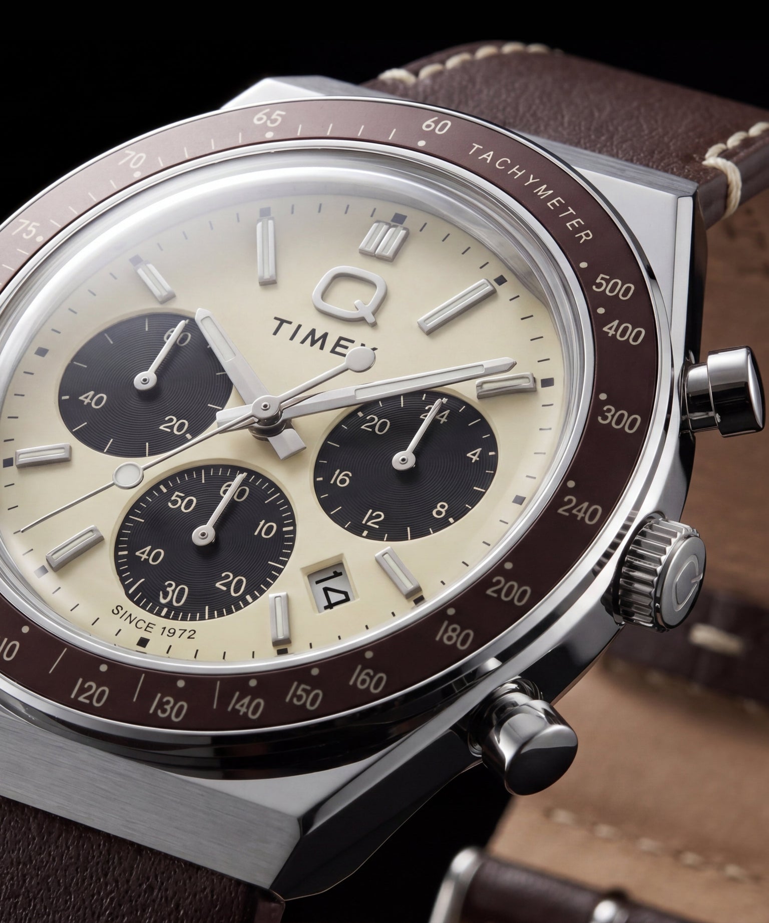 Q Timex Chronograph 40mm Leather Strap Watch