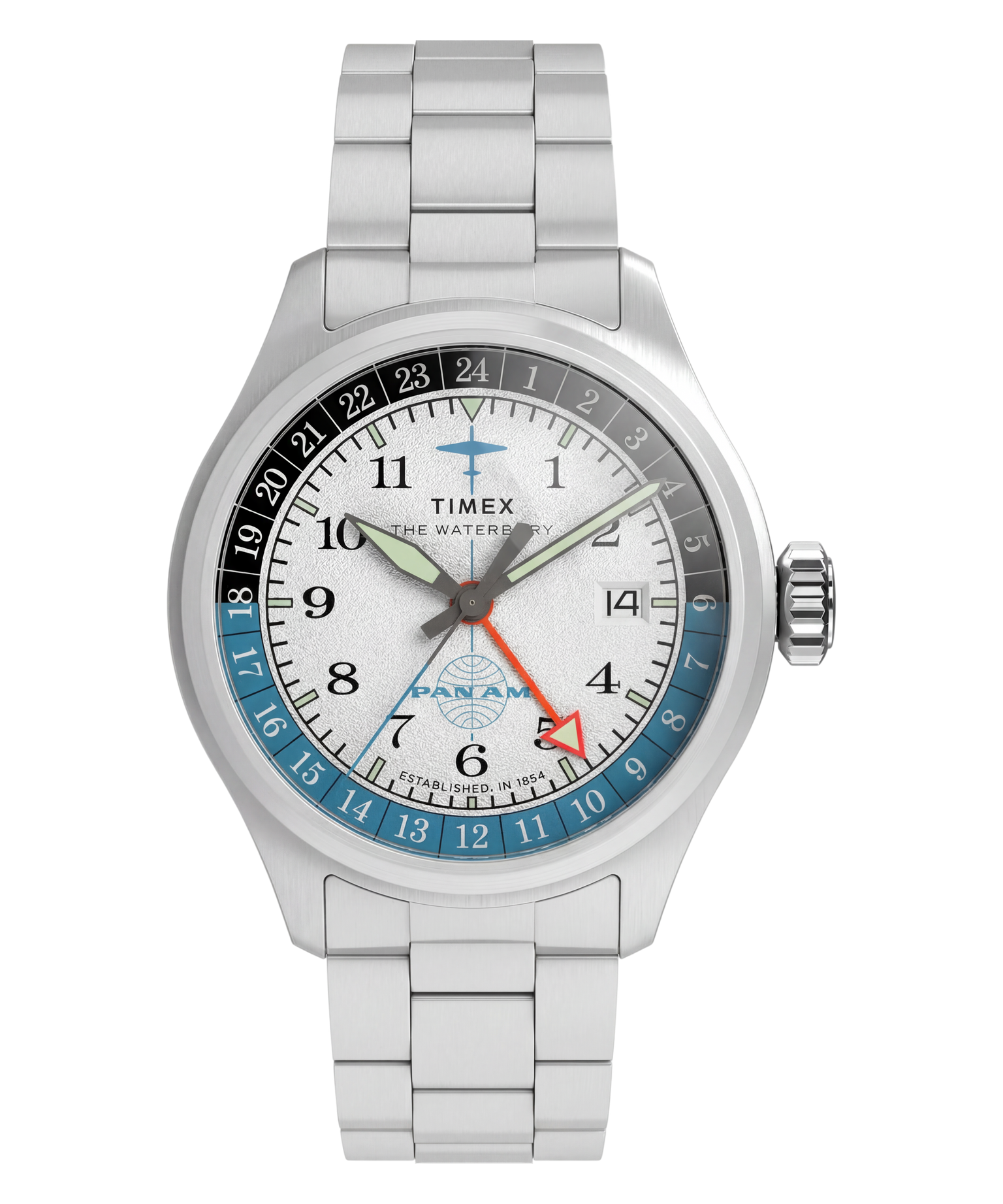 Pan Am® x Timex® Waterbury GMT 41mm Stainless Steel Bracelet Watch