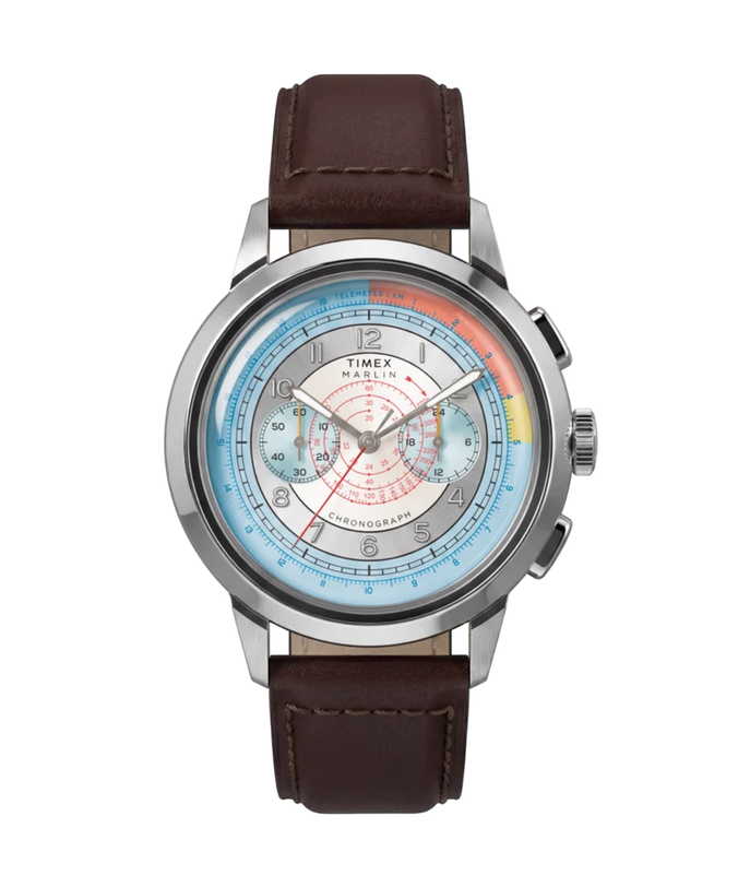 Marlin Neo Classic Chronograph | 40mm, Steel, Brown Leather, Silver Dial