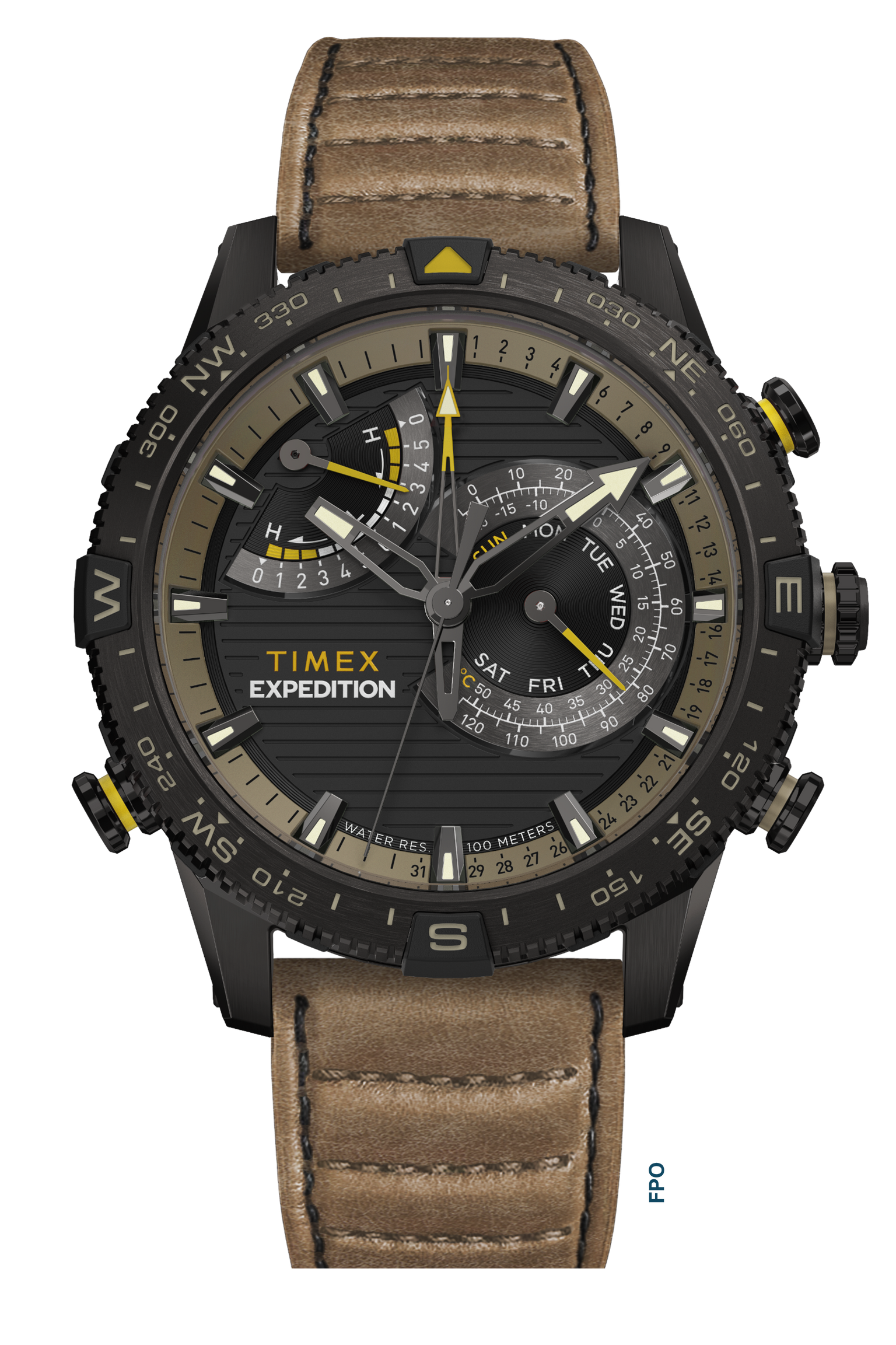 Expedition® Tide Temp Compass IQ 45mm Leather Strap Watch