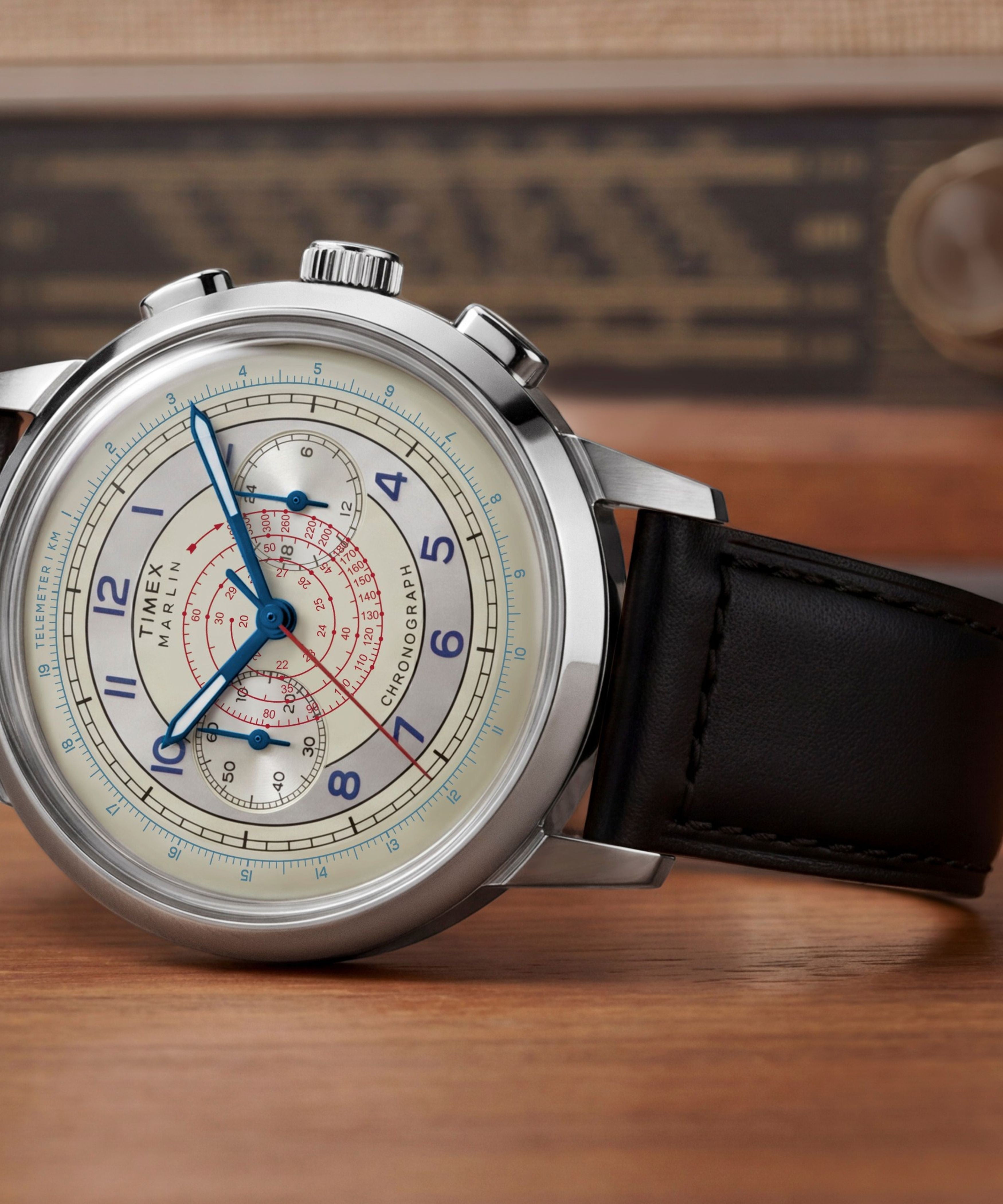 Timex Marlin Neo Classic Chronograph 40mm Steel Black Leather