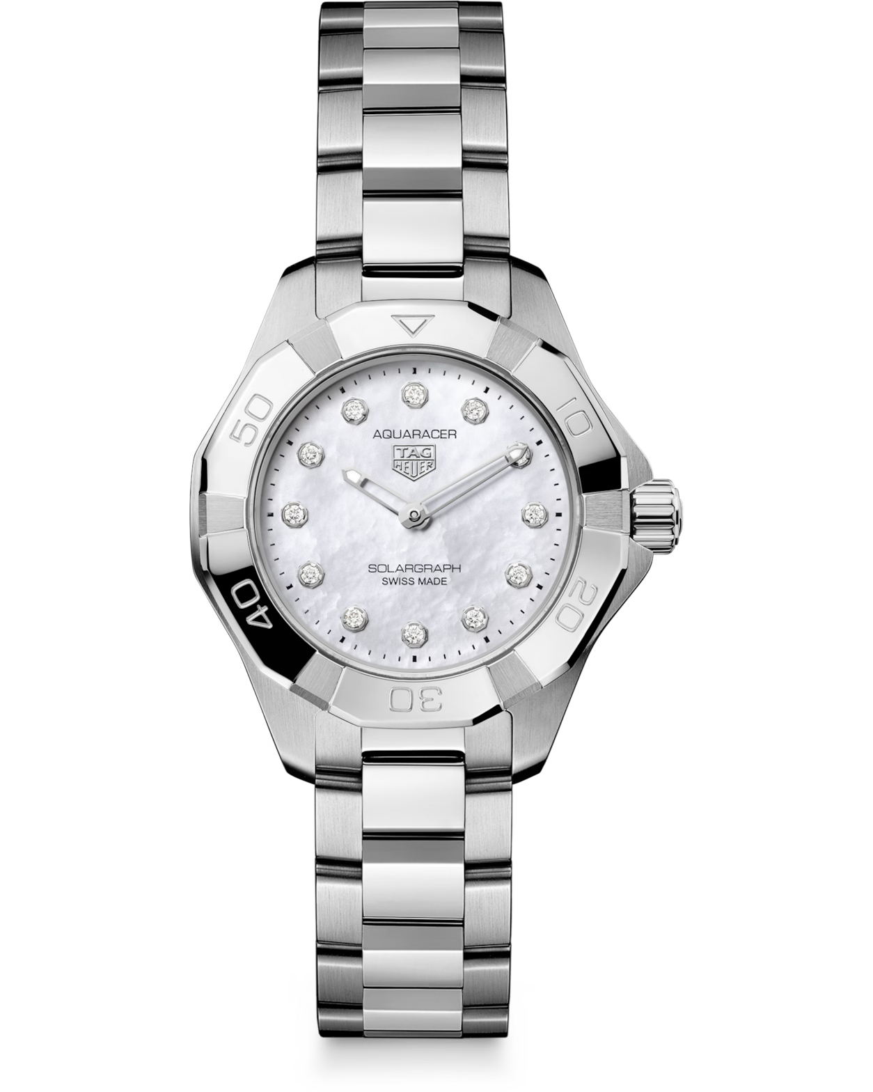 Aquaracer Professional 100 Solargraph | 28mm, Steel, Mother-of-pearl Dial, Womens Watch