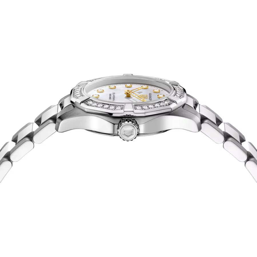 Aquaracer Professional 100 Solargraph | 28mm, Steel, Mother-of-pearl Dial, Diamond Bezel, Womens Watch