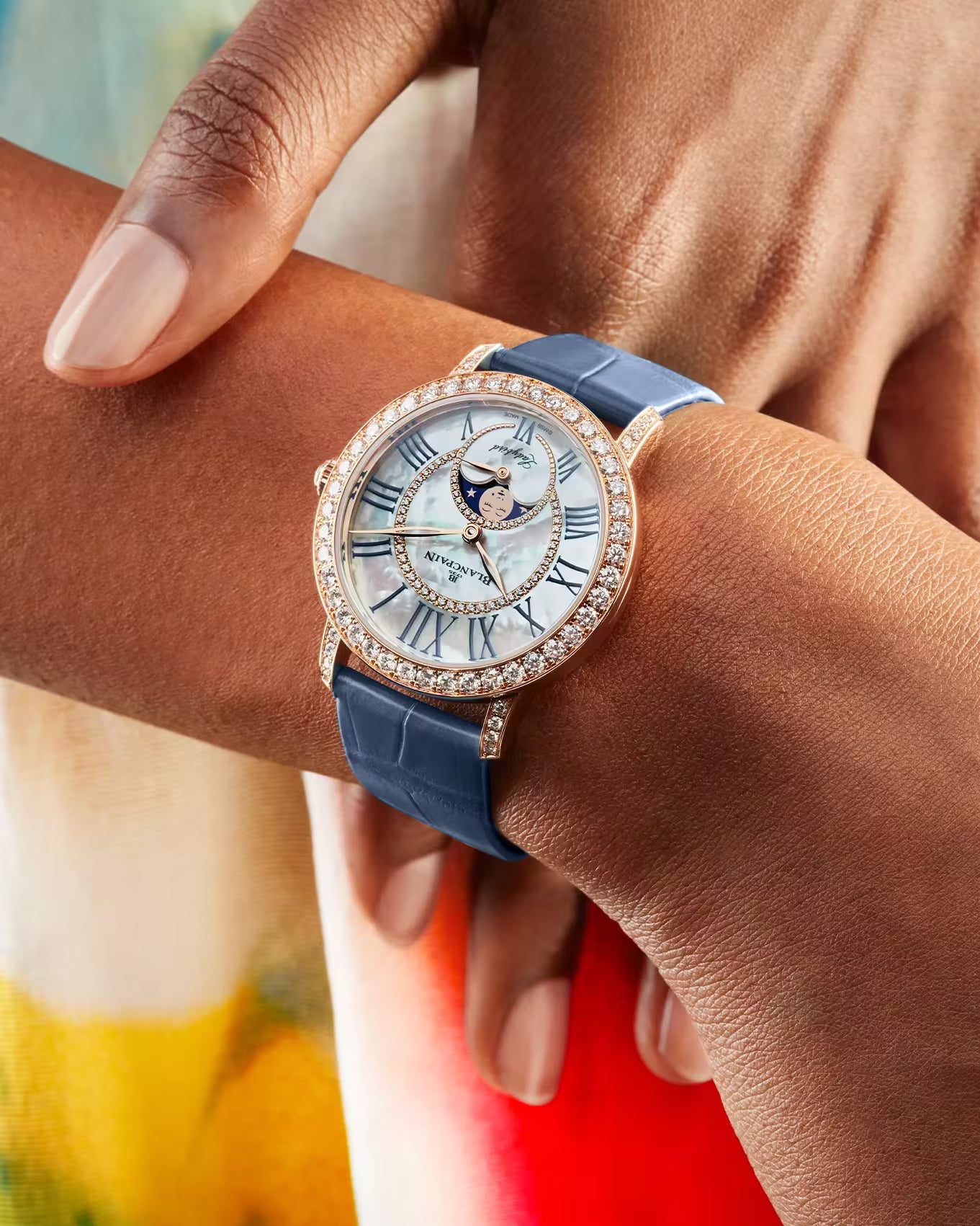 Ladybird Colors Phases de Lune | 34.9mm, Mother-of-pearl set dial with diamond, Alligator leather Strap,