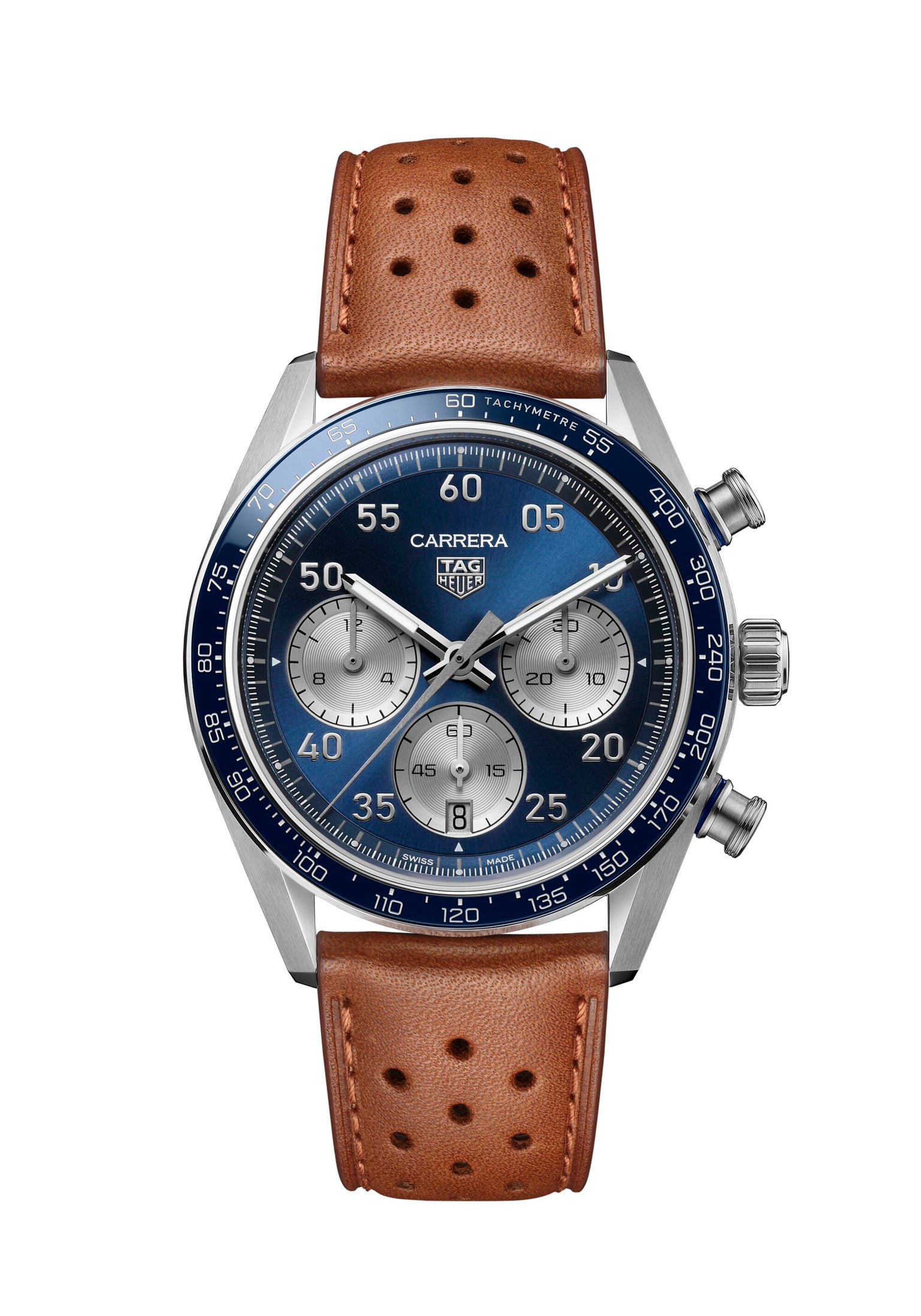 Carrera Chronograph Sport Blue | 42mm, Brown Leather, Men's Watch