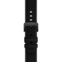 Black watch strap with Tissot logo on a white background