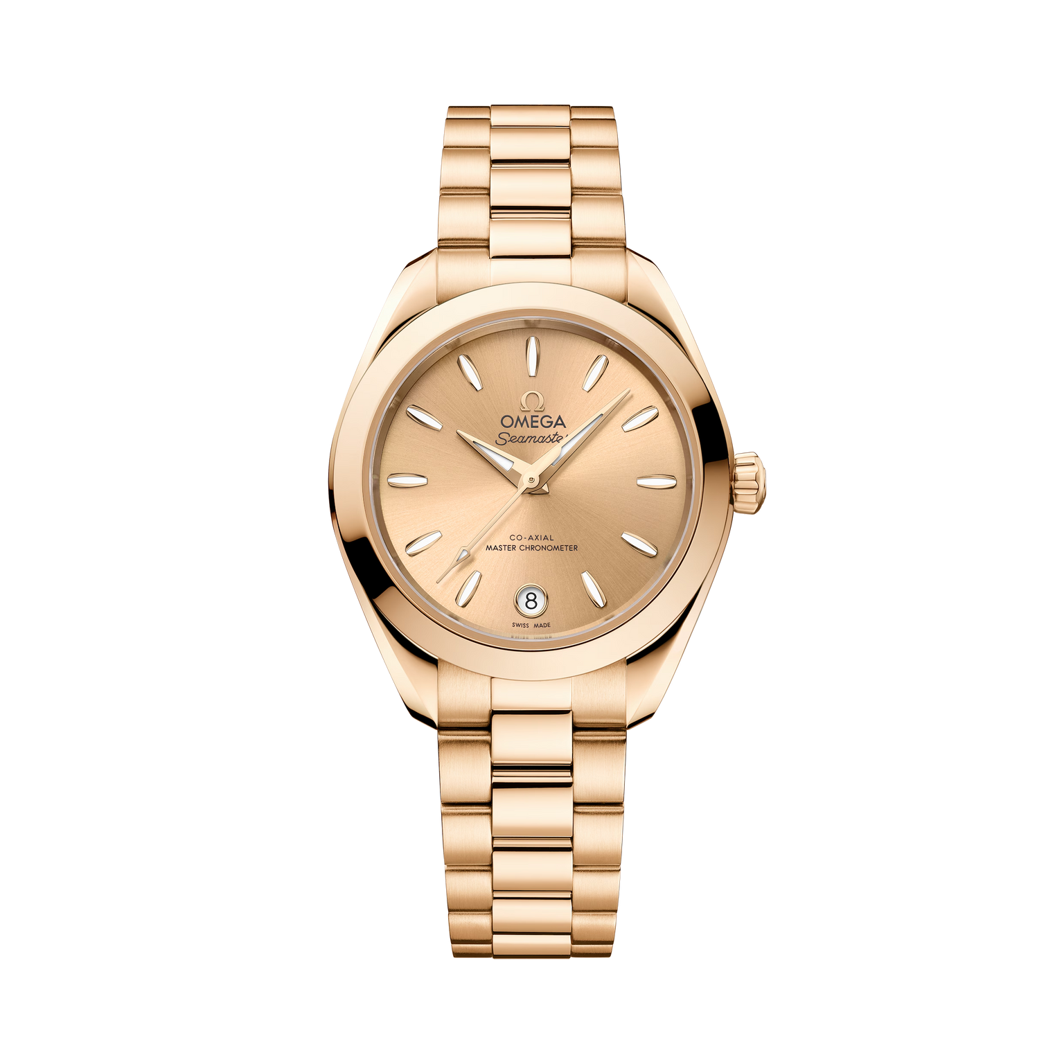 OMEGA Seamaster Aqua Terra 150M 30mm, Moonshine™ gold on Moonshine™ gold Watch, Moonshine™ Gold Dial on a Moonshine™ gold integrated bracelet.