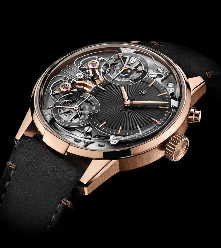 Mirrored Force Resonance First Edition | 43mm, 18K Rose Gold, Leather, Black Dial