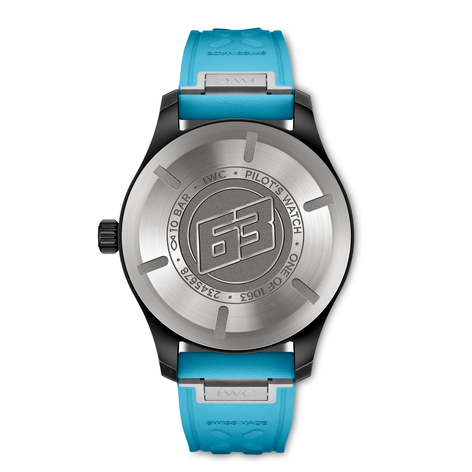 Watch with blue strap and silver case on a white background