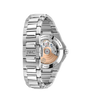 IWC Ingenieur Automatic 35 stainless steel watch with exposed rotor and bracelet, shown from caseback view.