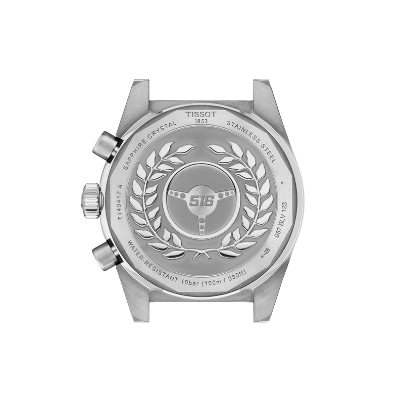 Silver watch case with Tissot branding and '516' logo on a white background